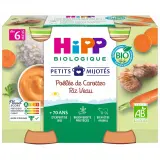 HIPP Petits mijotés petit pot poêlée de carottes riz veau bio dès 6 mois