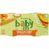 AUCHAN BABY BIO Bol carottes, riz courge butternut et dinde bio dès 6 mois