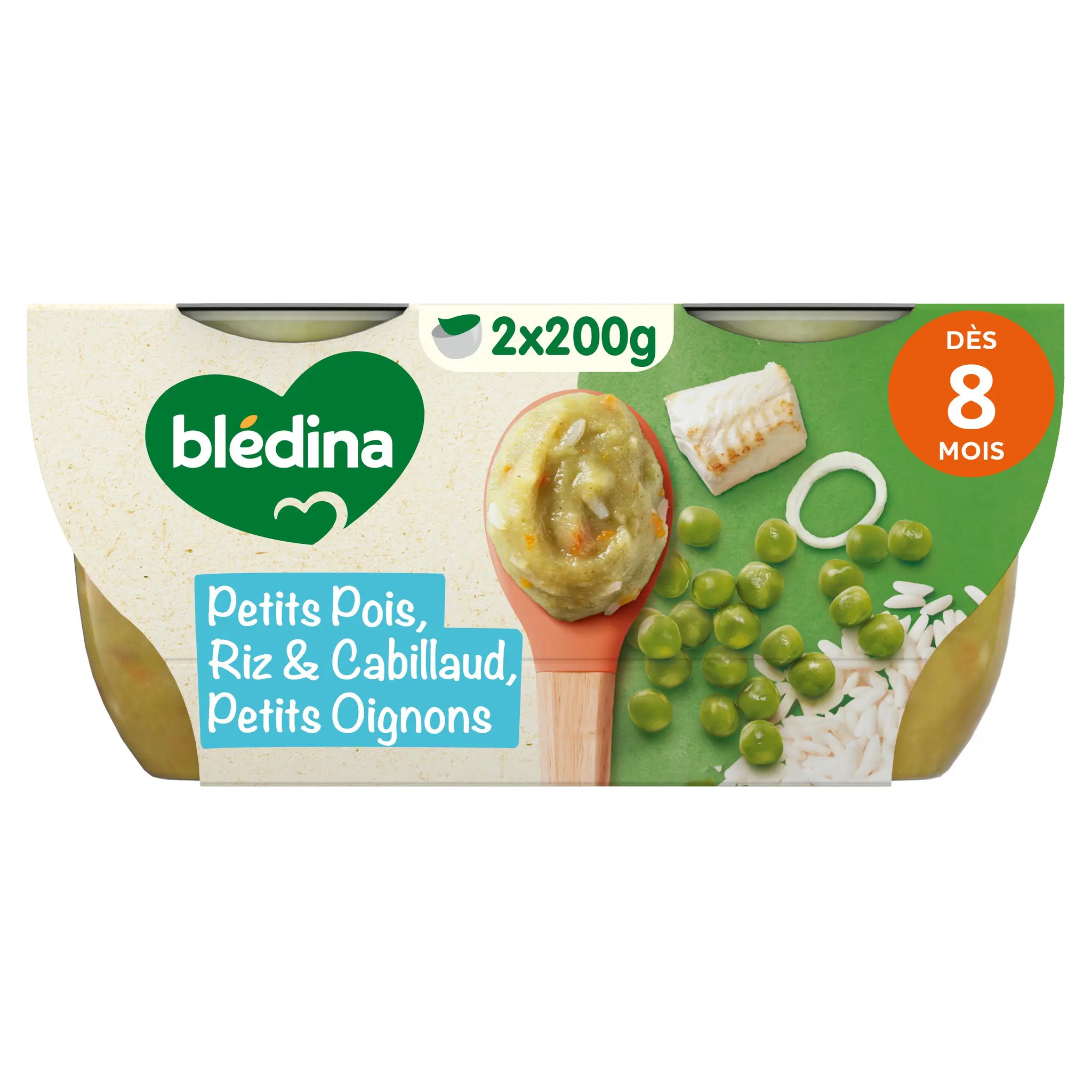 BLEDINA Bols écrasé de petits pois riz & cabillaud petits oignons dès 8 mois
