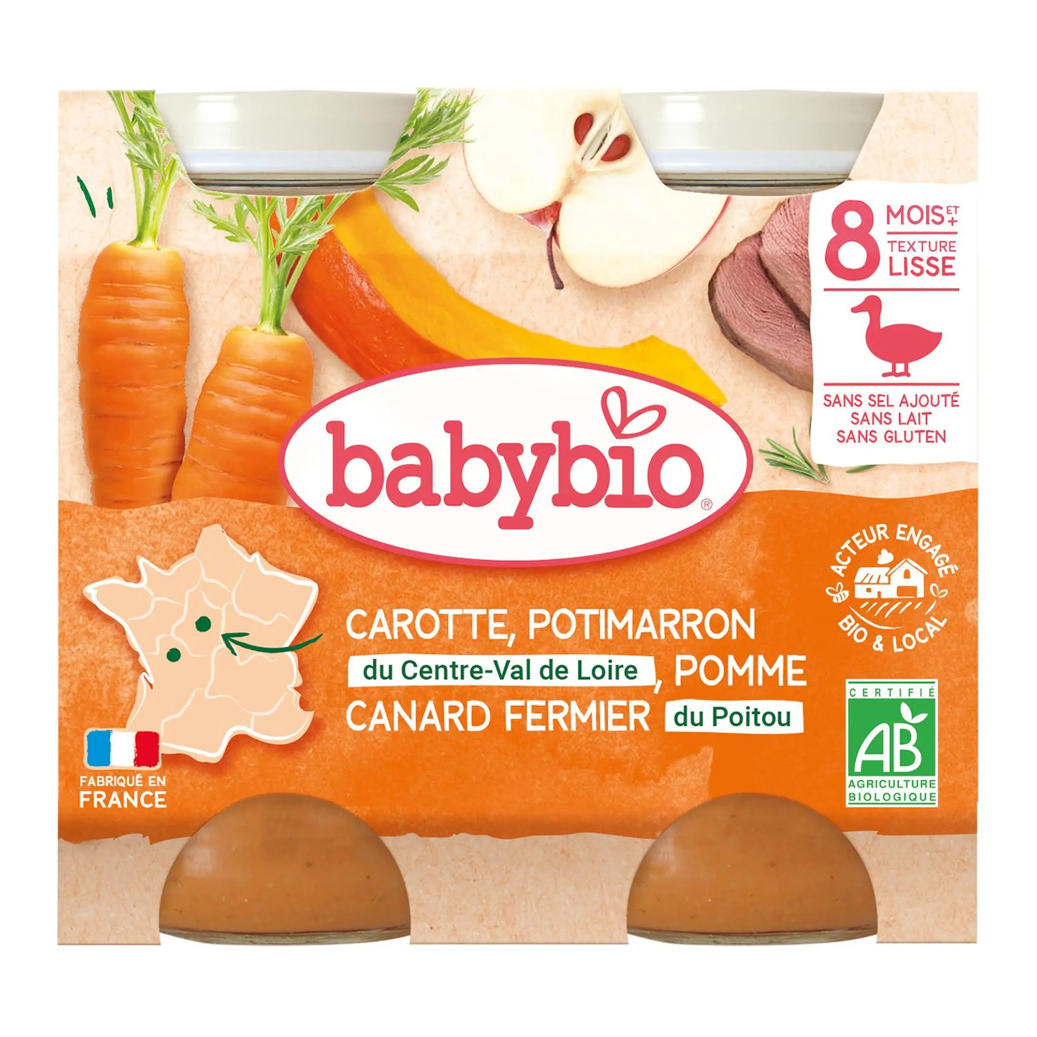 BABYBIO Petit pot carotte potimarron pomme canard bio dès 8 mois