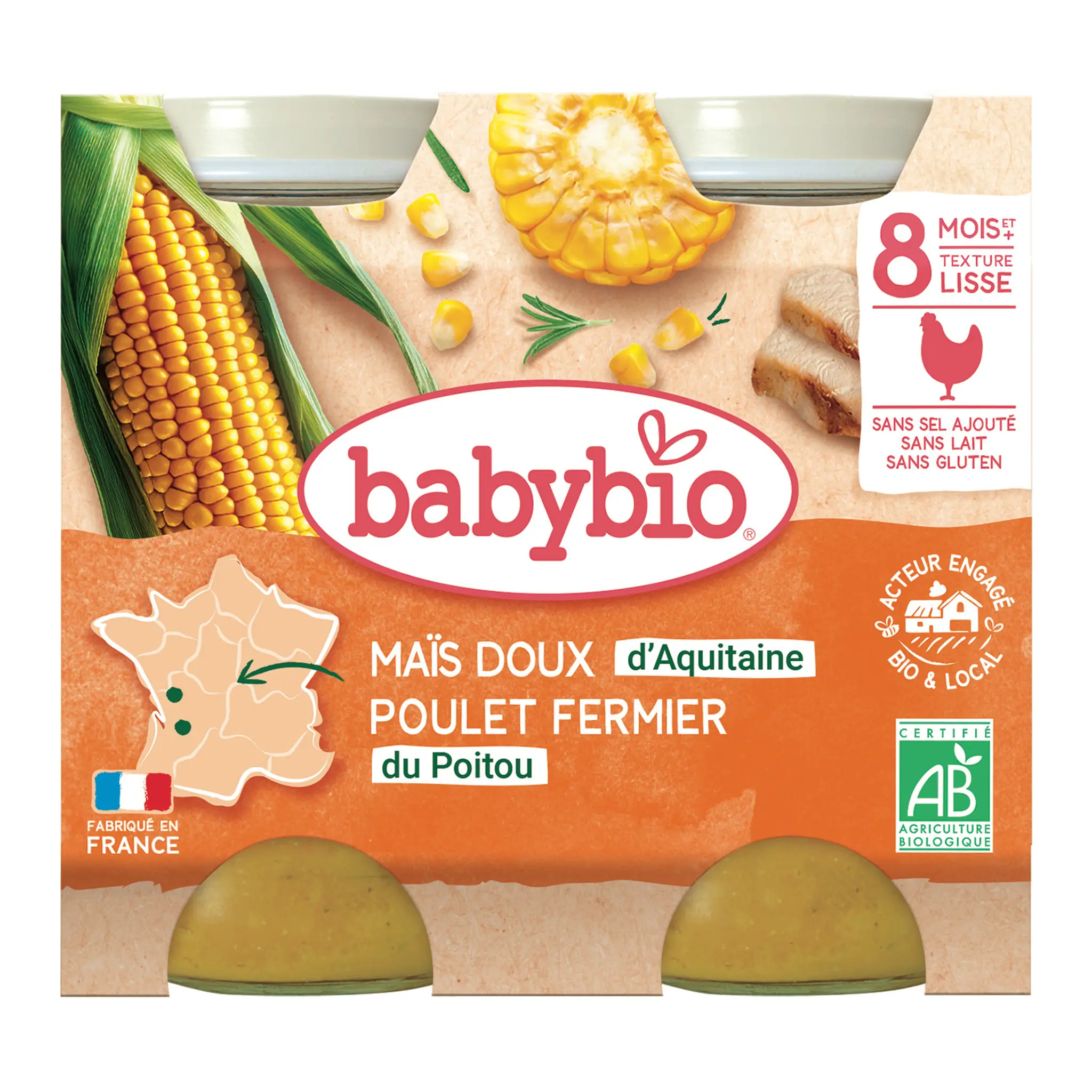BABYBIO Petit pot maïs doux poulet fermier bio dès 8 mois