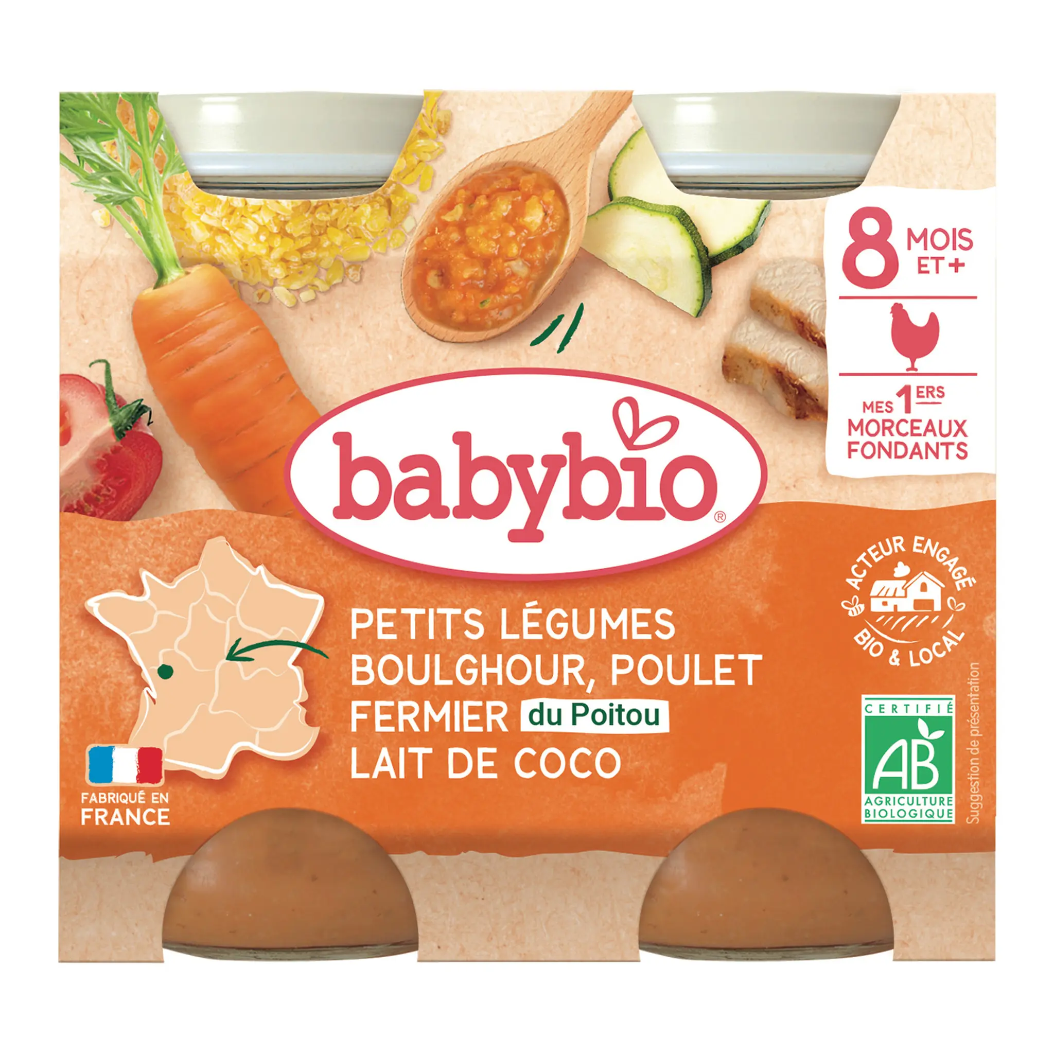 BABYBIO Petit pot petits légumes boulghour poulet lait de coco bio dès 8 mois