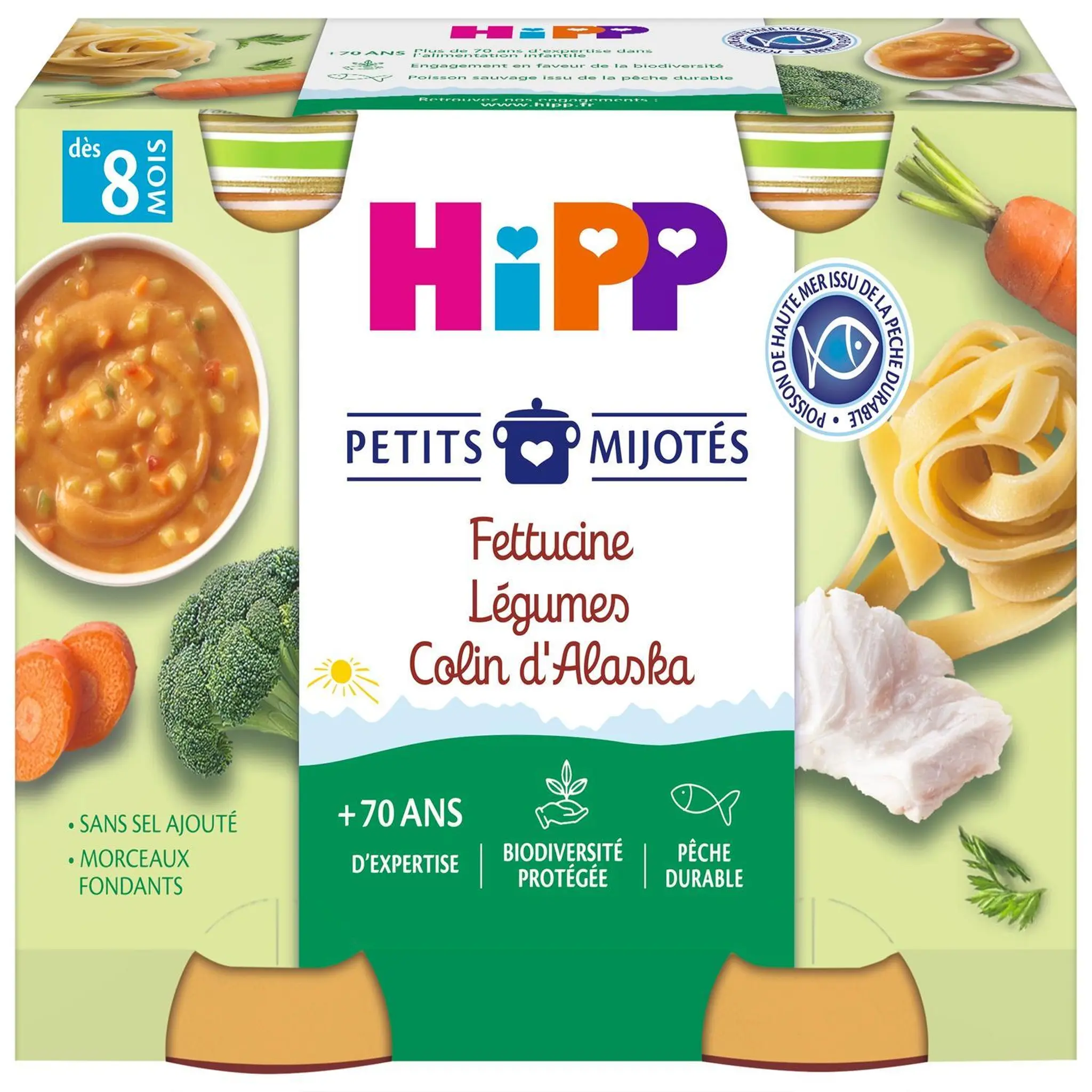 HIPP Petits pots mijotés Fettucine légumes et colin d'Alaska dès 8 mois