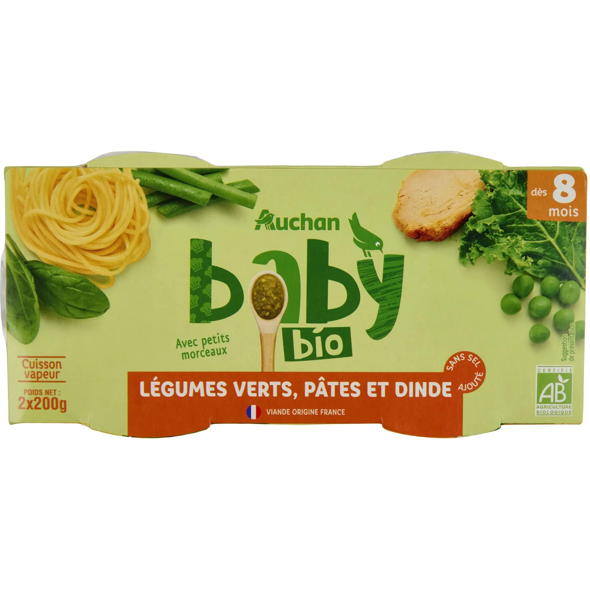 AUCHAN BABY BIO Bol légumes pâte dinde dès 8 mois