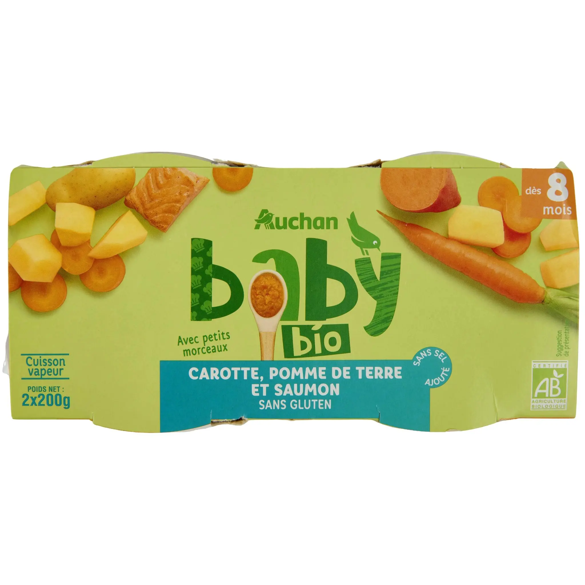 AUCHAN BABY BIO Bol carotte pomme de terre bio au saumon dès 8 mois