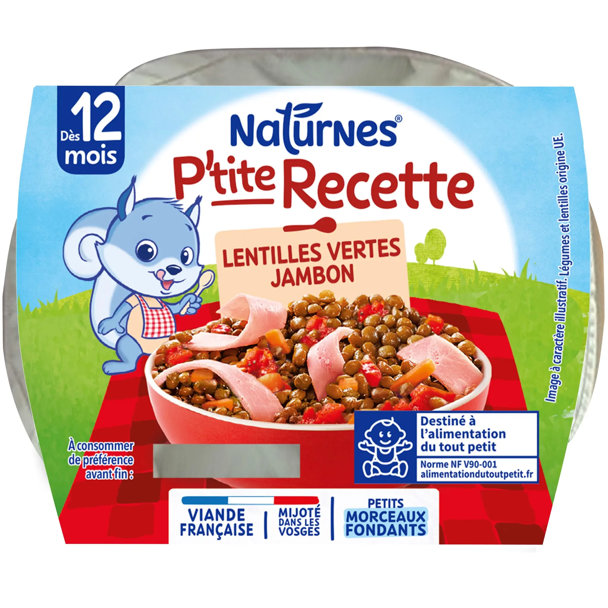 NATURNES P'tite recette bol lentilles vertes et jambon dès 12 mois