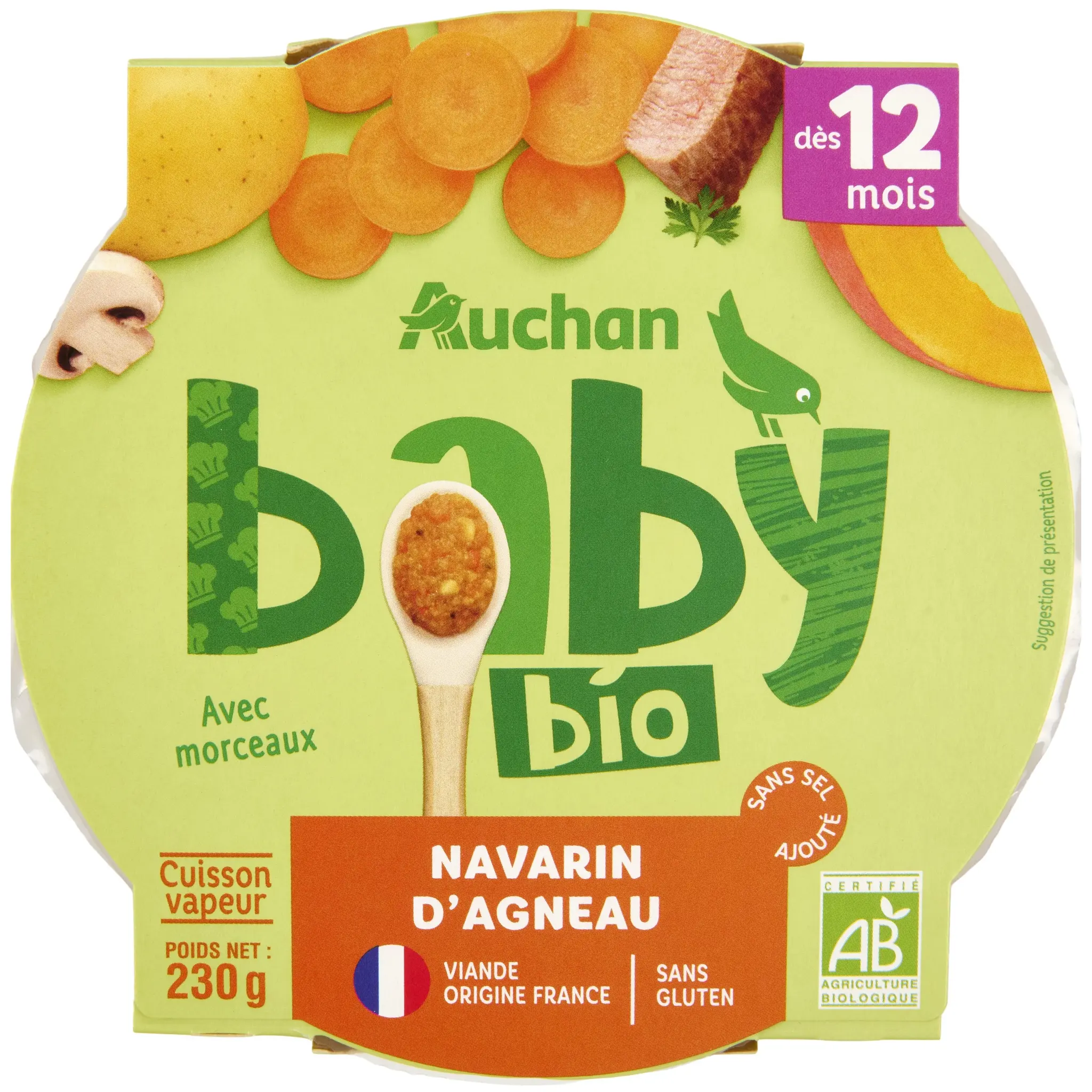AUCHAN BABY BIO Assiette navarin d'agneau dès 12 mois