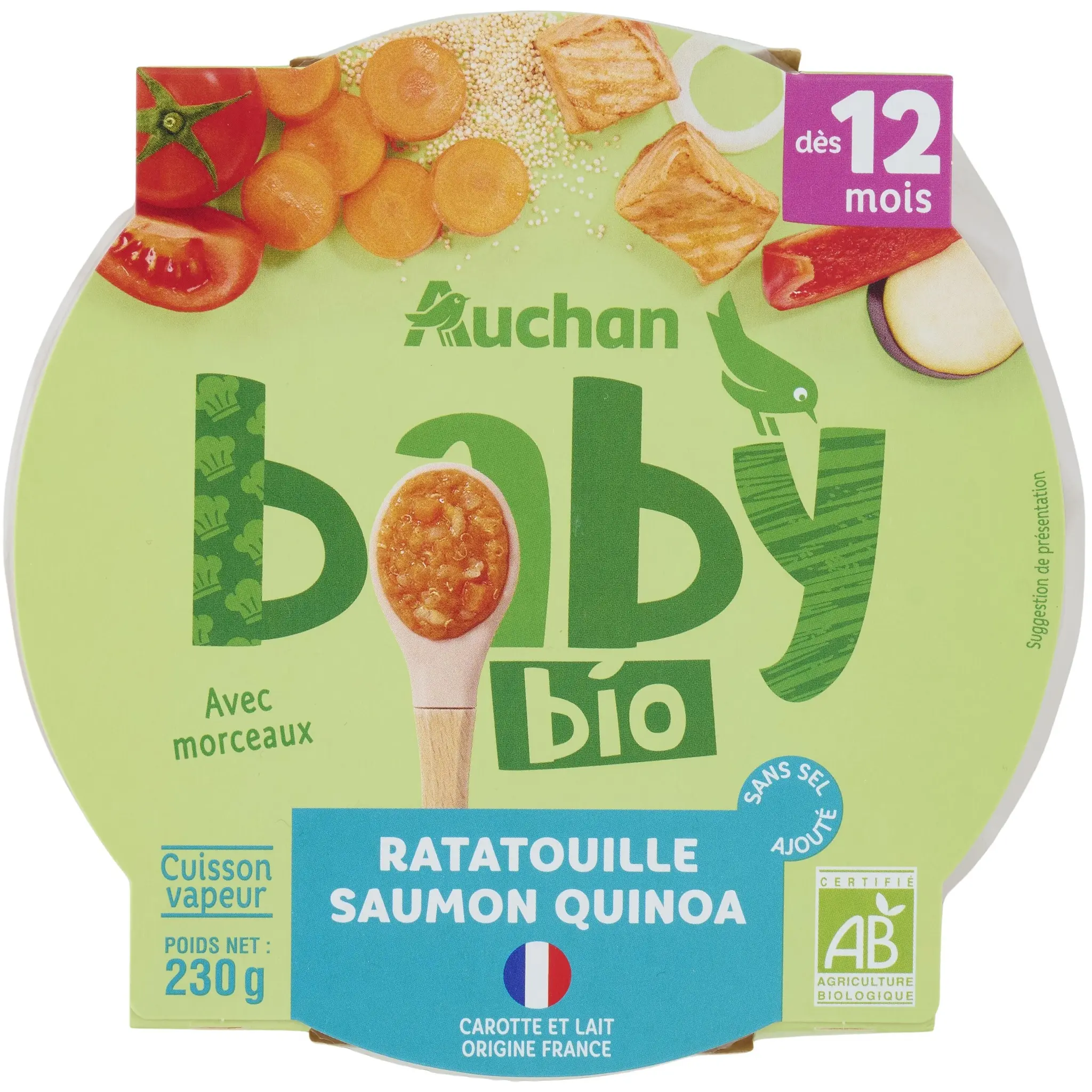 AUCHAN BABY BIO Assiette ratatouille saumon quinoa dès 12 mois