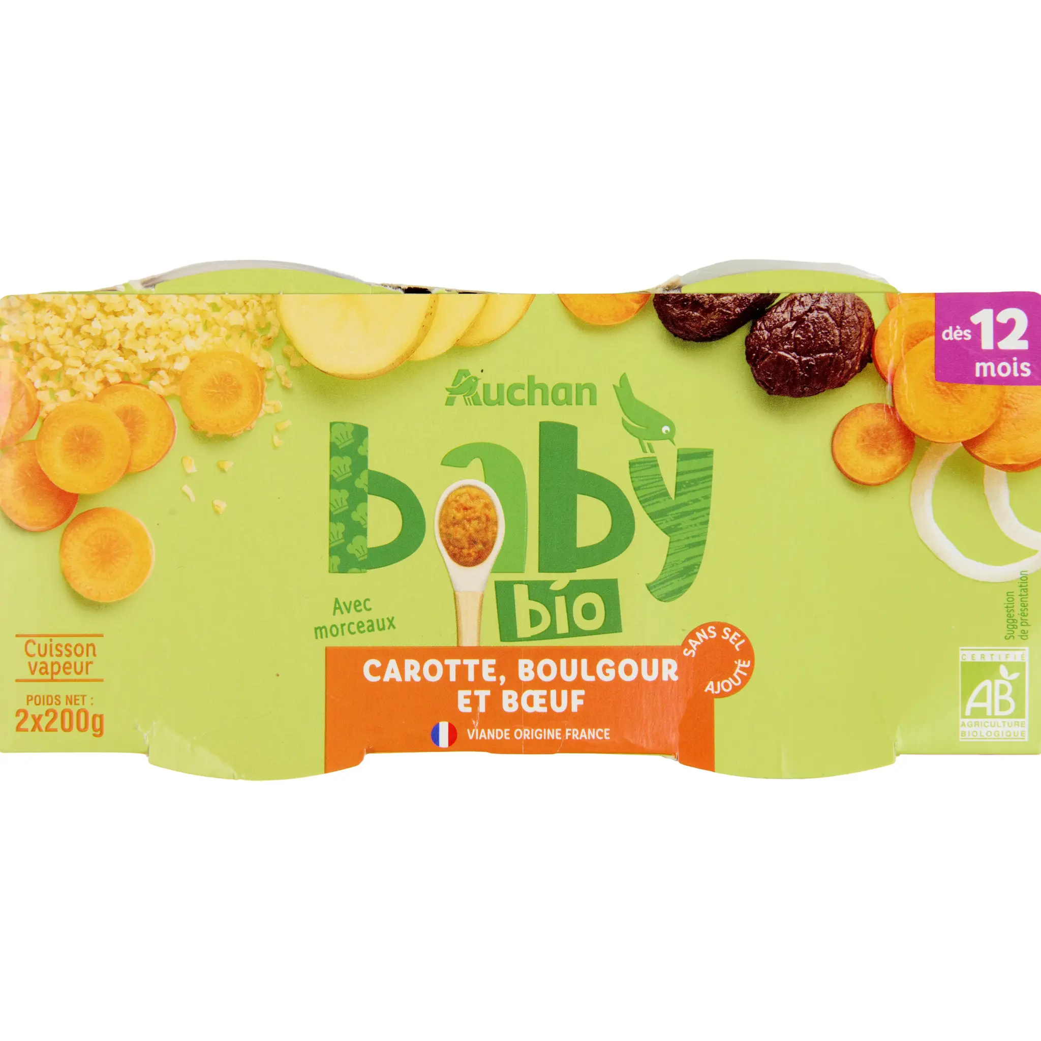 AUCHAN BABY BIO Bol carotte boulgour et boeuf dès 12 mois