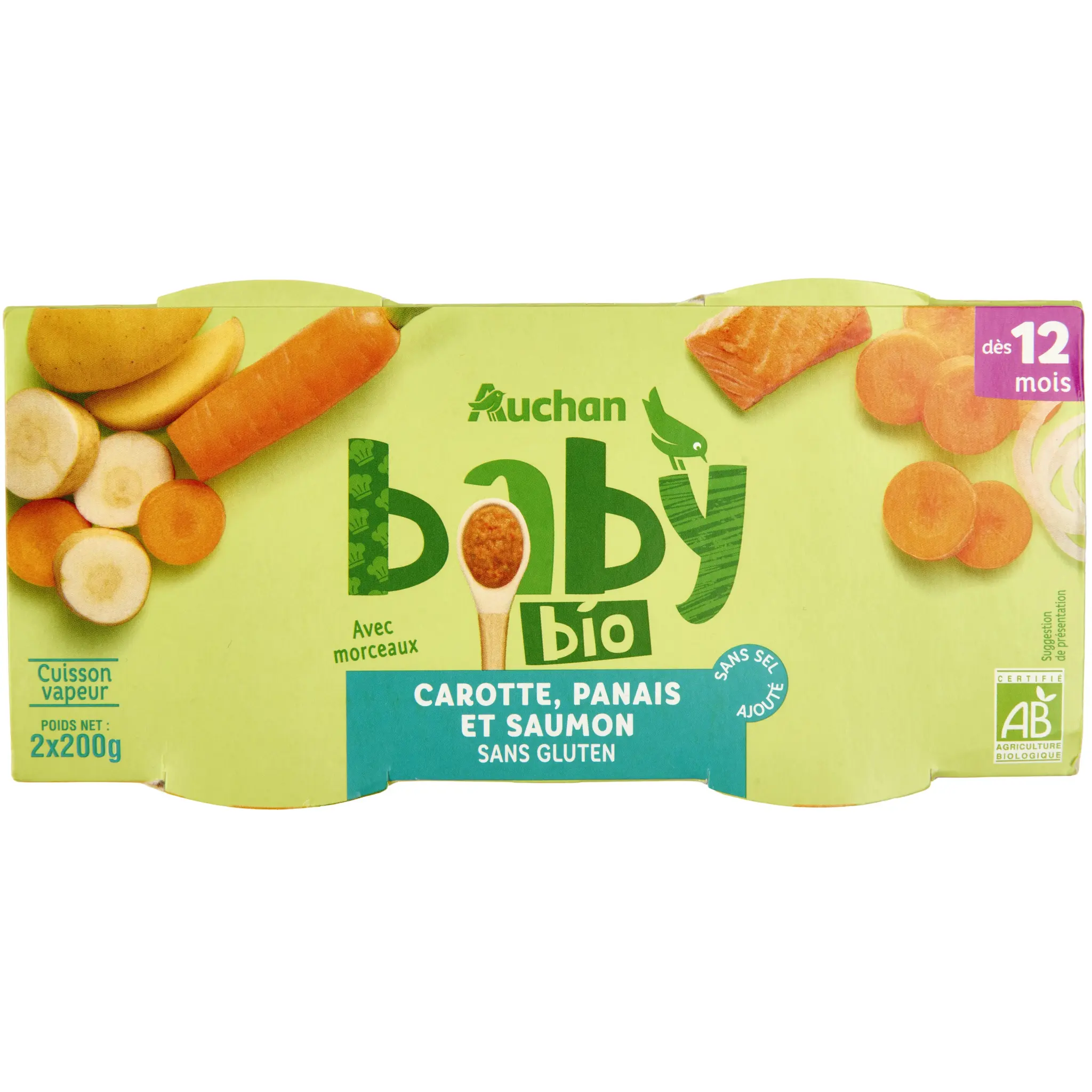 AUCHAN BABY BIO Bol carottes panais et saumon bio dès 12 mois