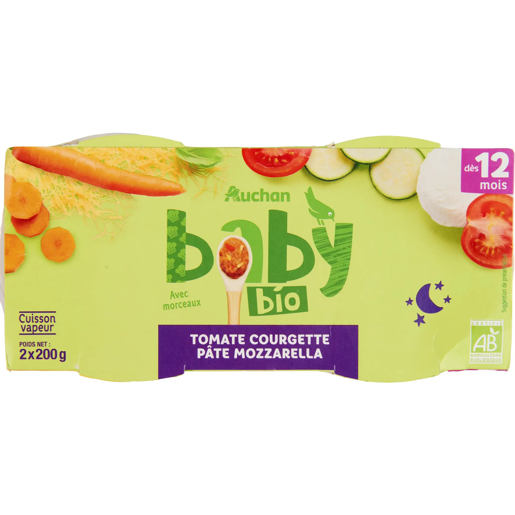 AUCHAN BABY BIO Bol tomate courgette pâte mozzarella dès 12 mois