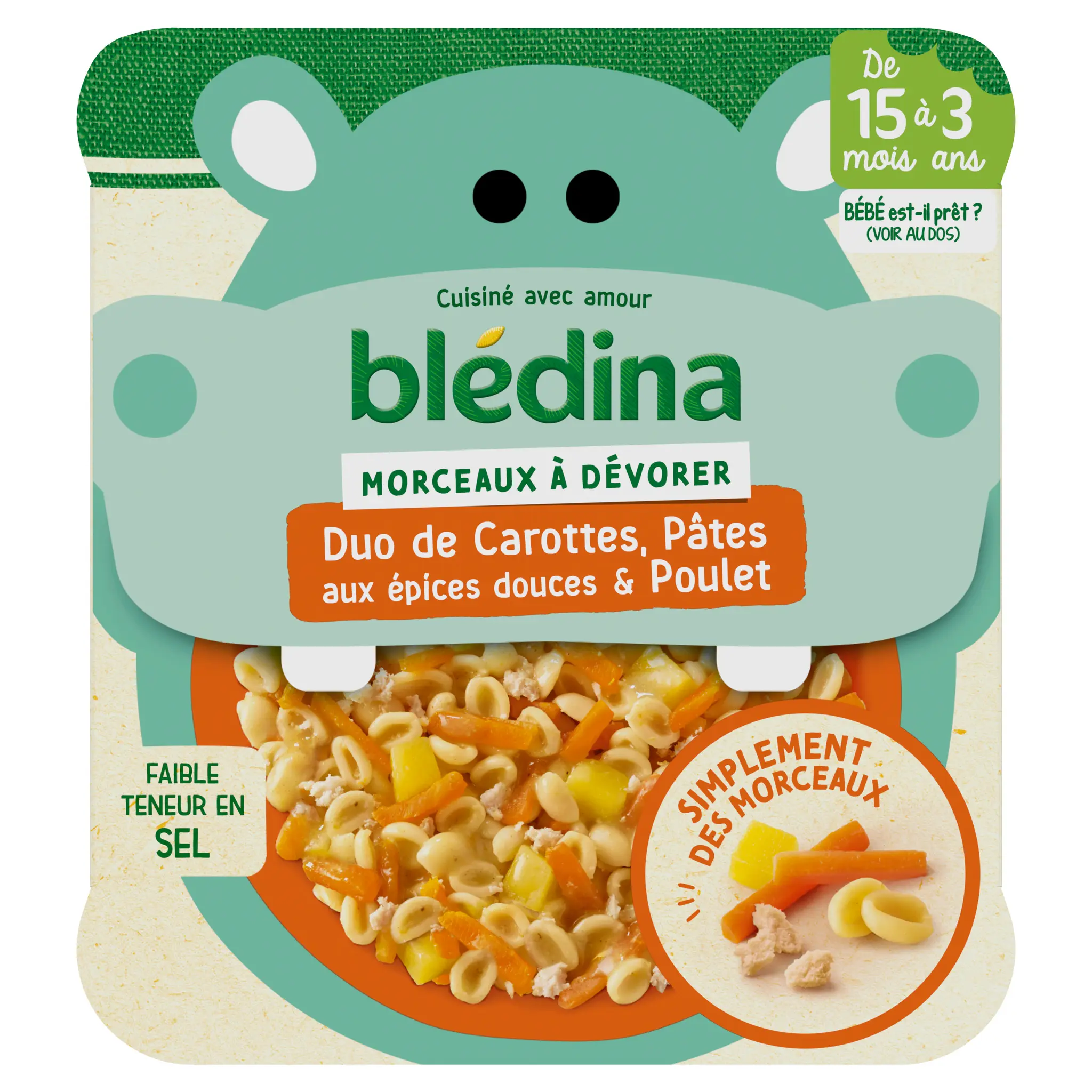 BLEDINA Assiette duo de carottes pâtes aux épices douces et poulet dès 15 mois
