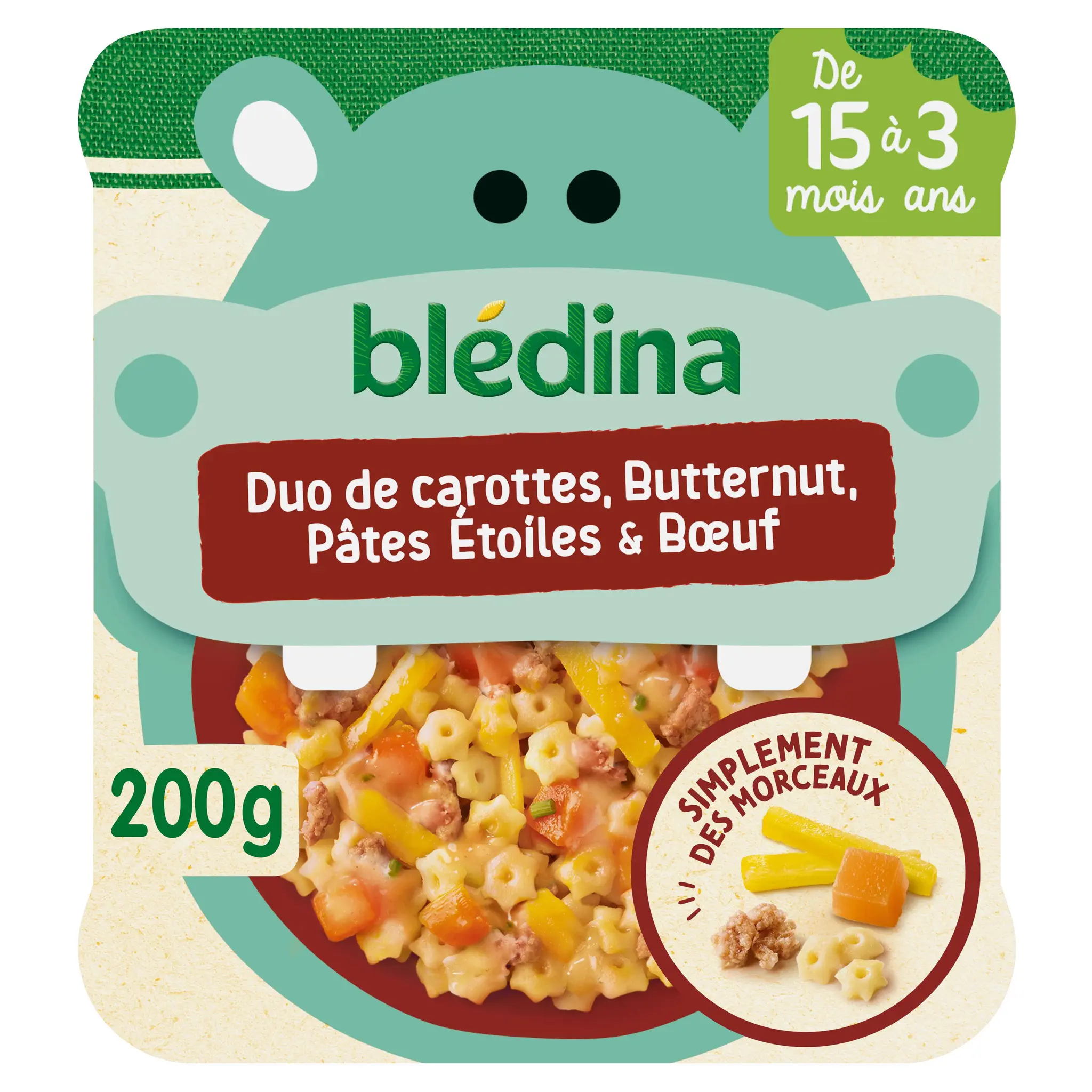 BLEDINA Plat duo carottes butternut pâtes étoiles et boeuf dès 15 mois