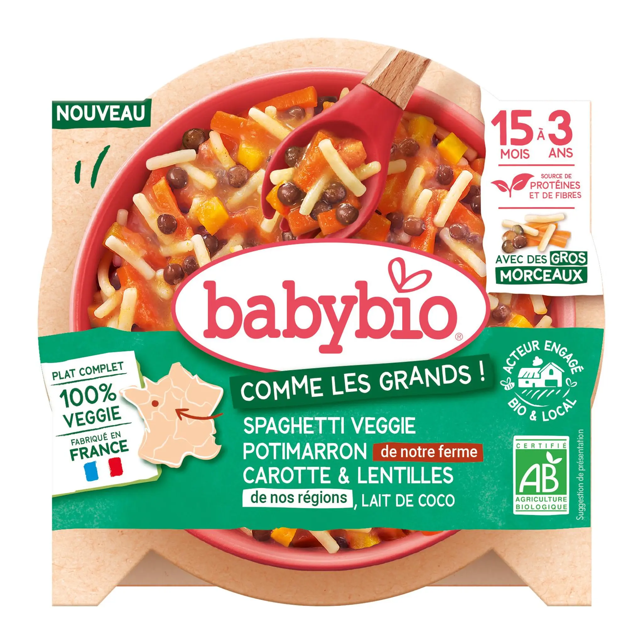 BABYBIO Plat spaghetti potimarron carotte lentilles bio dès 15 mois