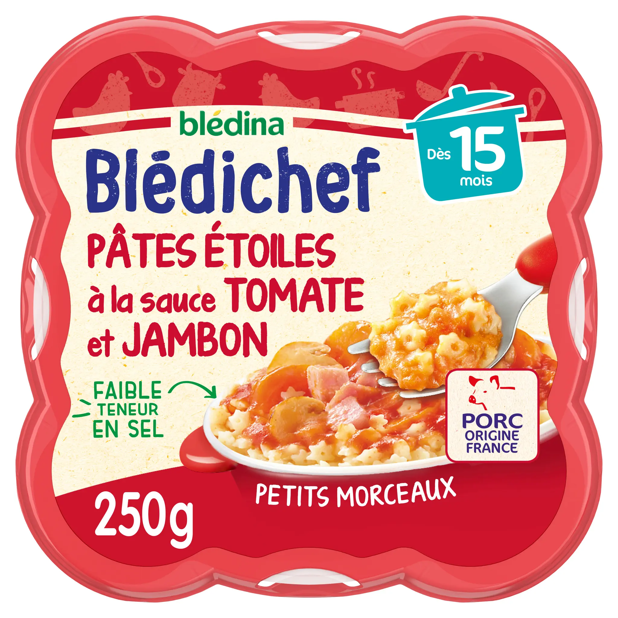 BLEDINA Blédichef Assiette pâtes étoiles tomate jambon dès 15 mois