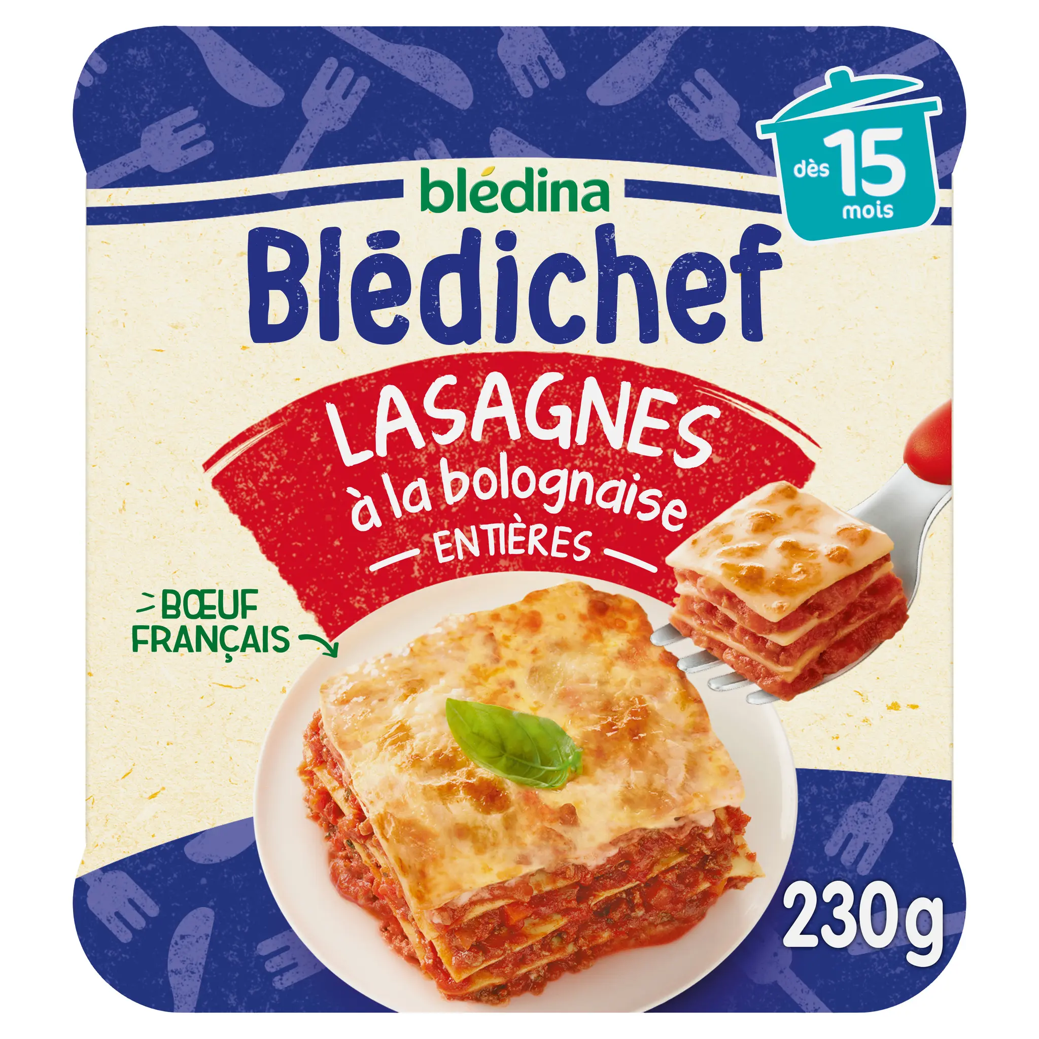 BLEDINA Blédichef Assiette lasagnes à la bolognaise entières dès 15 mois