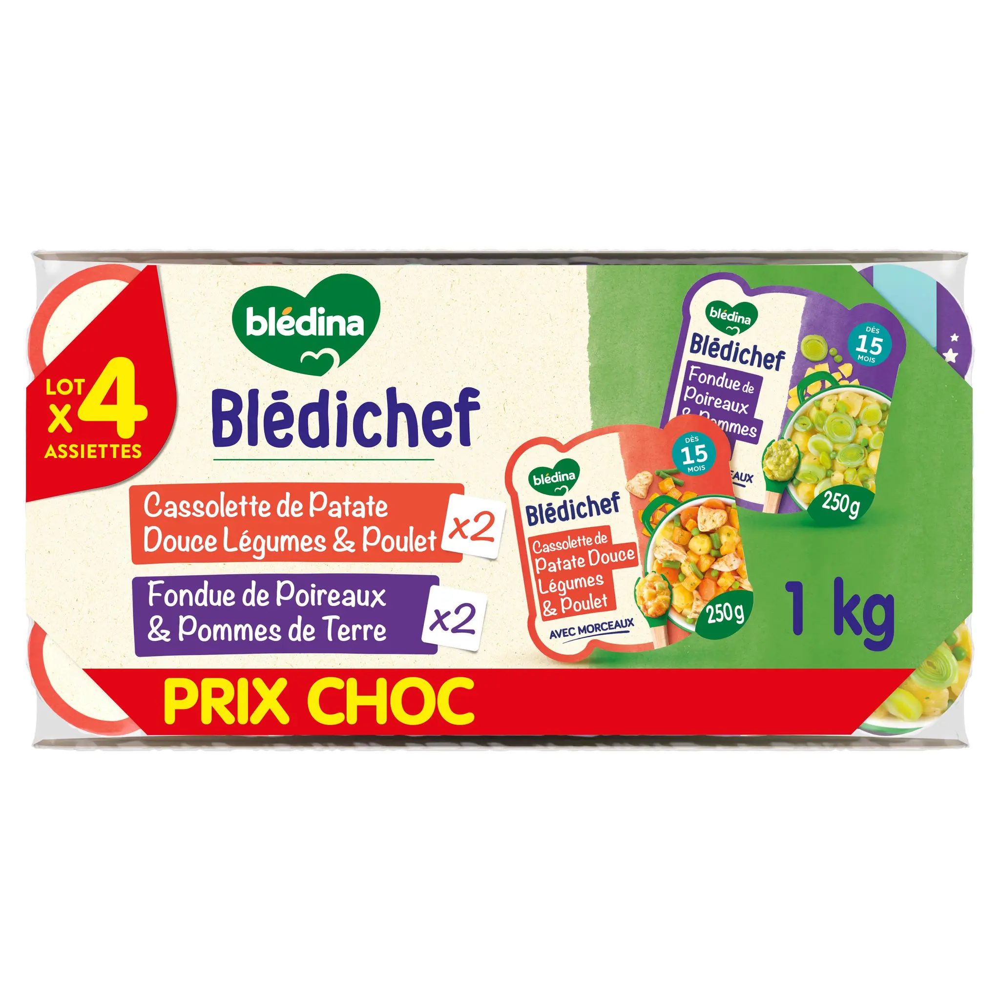 BLEDINA Blédichef Assiette fondue poireaux pommes de terre et cassolette patate douce légumes poulet dès 15 mois