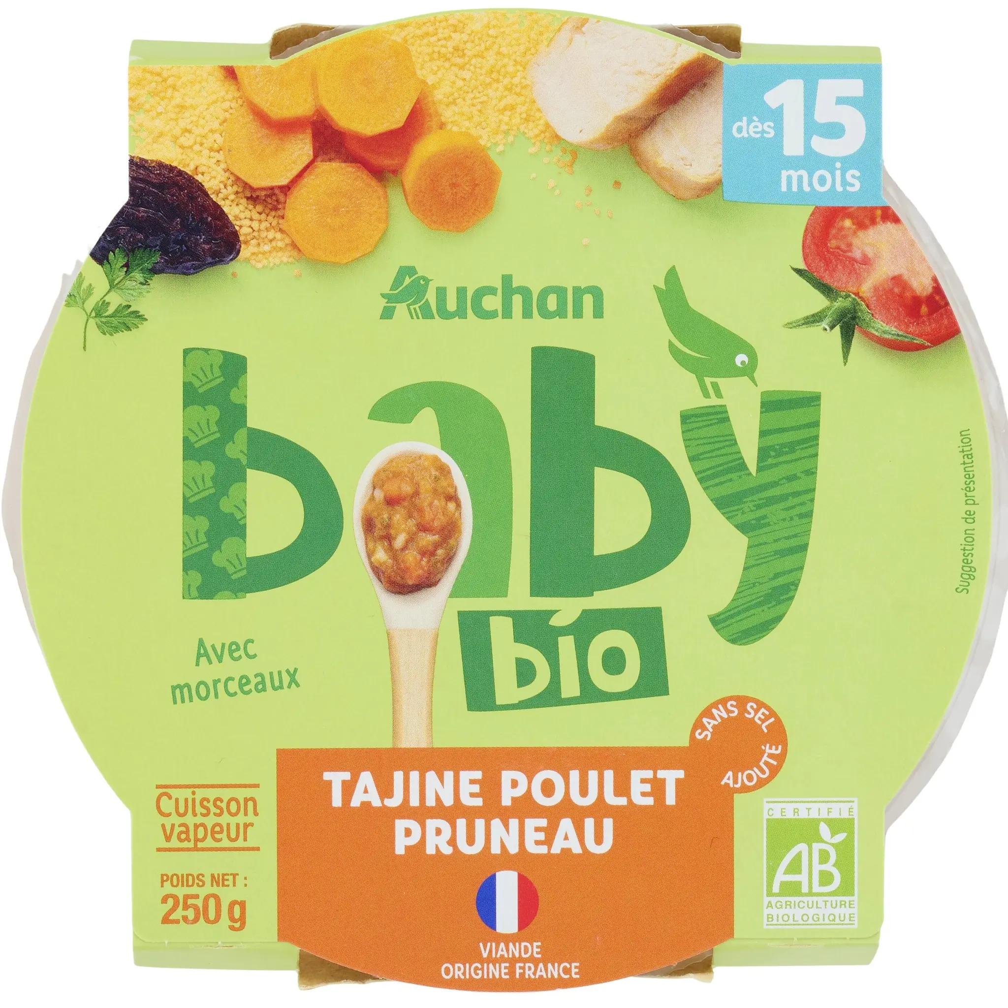 AUCHAN BABY BIO Assiette tajine poulet et pruneau dès 15 mois