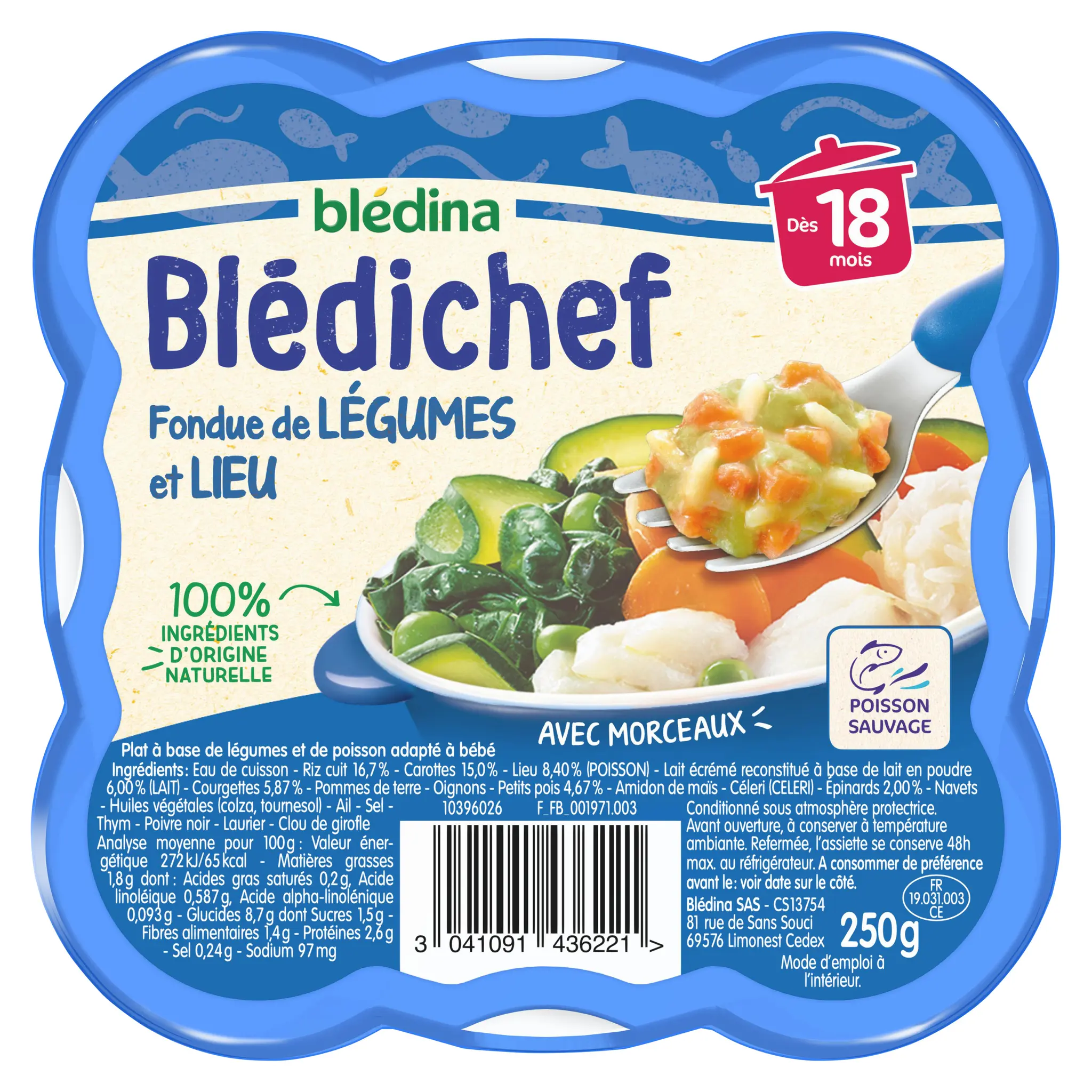 BLEDINA Blédichef Assiette fondue de légumes et lieu dès 18 mois
