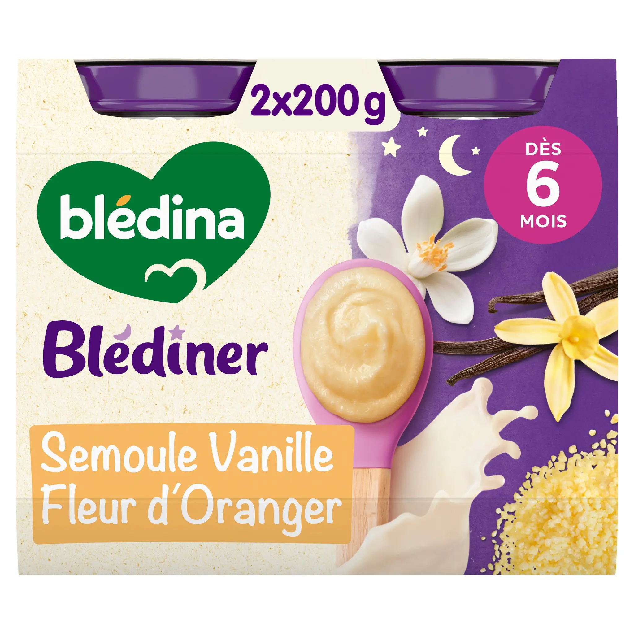 BLEDINER Petit pot semoule vanille fleur d'oranger dès 6 mois