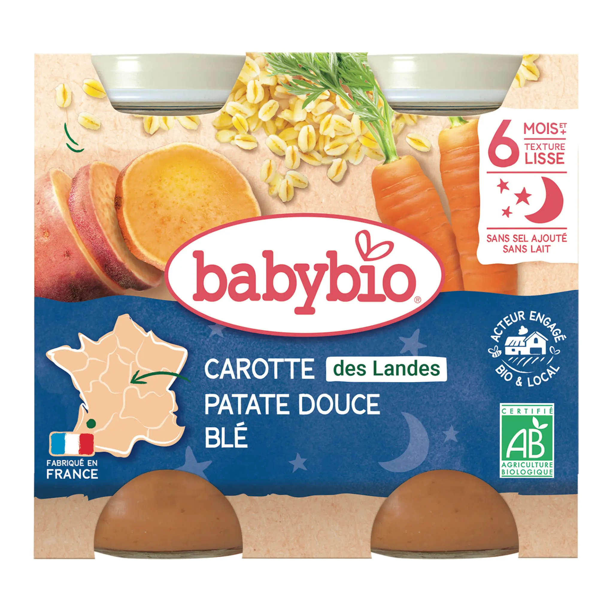 BABYBIO Petit pot carottes patate douce & blé bio dès 6 mois