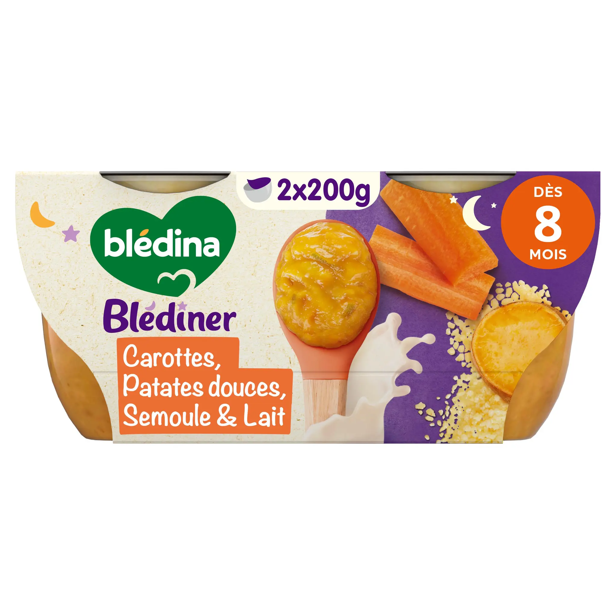 BLEDINER Bol carotte patate douce semoule et lait dès 8 mois