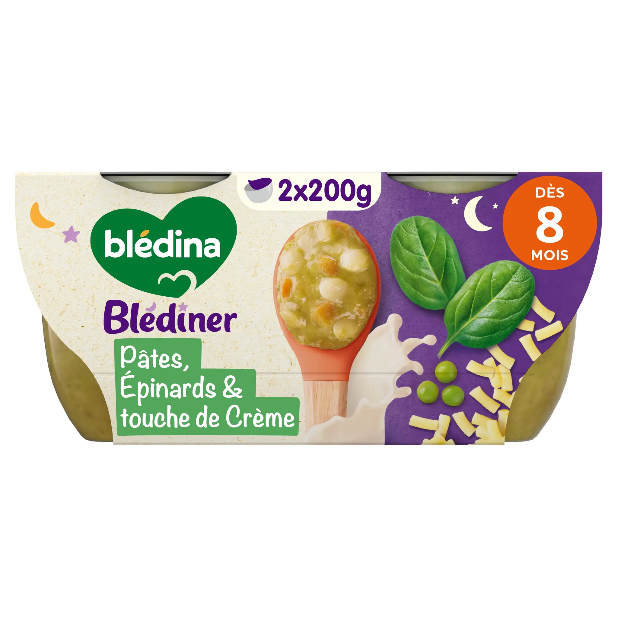BLEDINER Bol petites pâtes épinards crème dès 8 mois