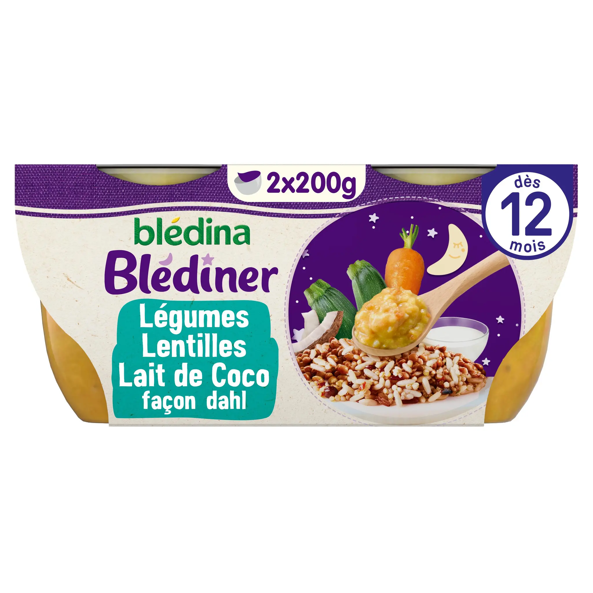 BLEDINER Bol légumes & lentilles au lait & coco façon dahl dès 12 mois