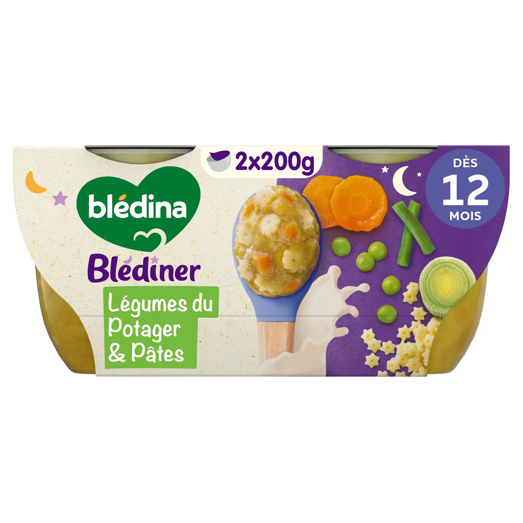BLEDINER Bol légumes du potager pâtes étoiles dès 12 mois