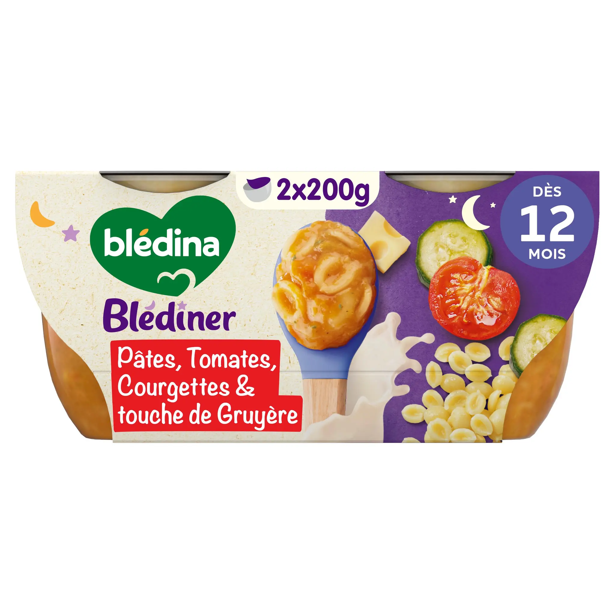 BLEDINER Bol pâtes tomate courgette et lait dès 12 mois