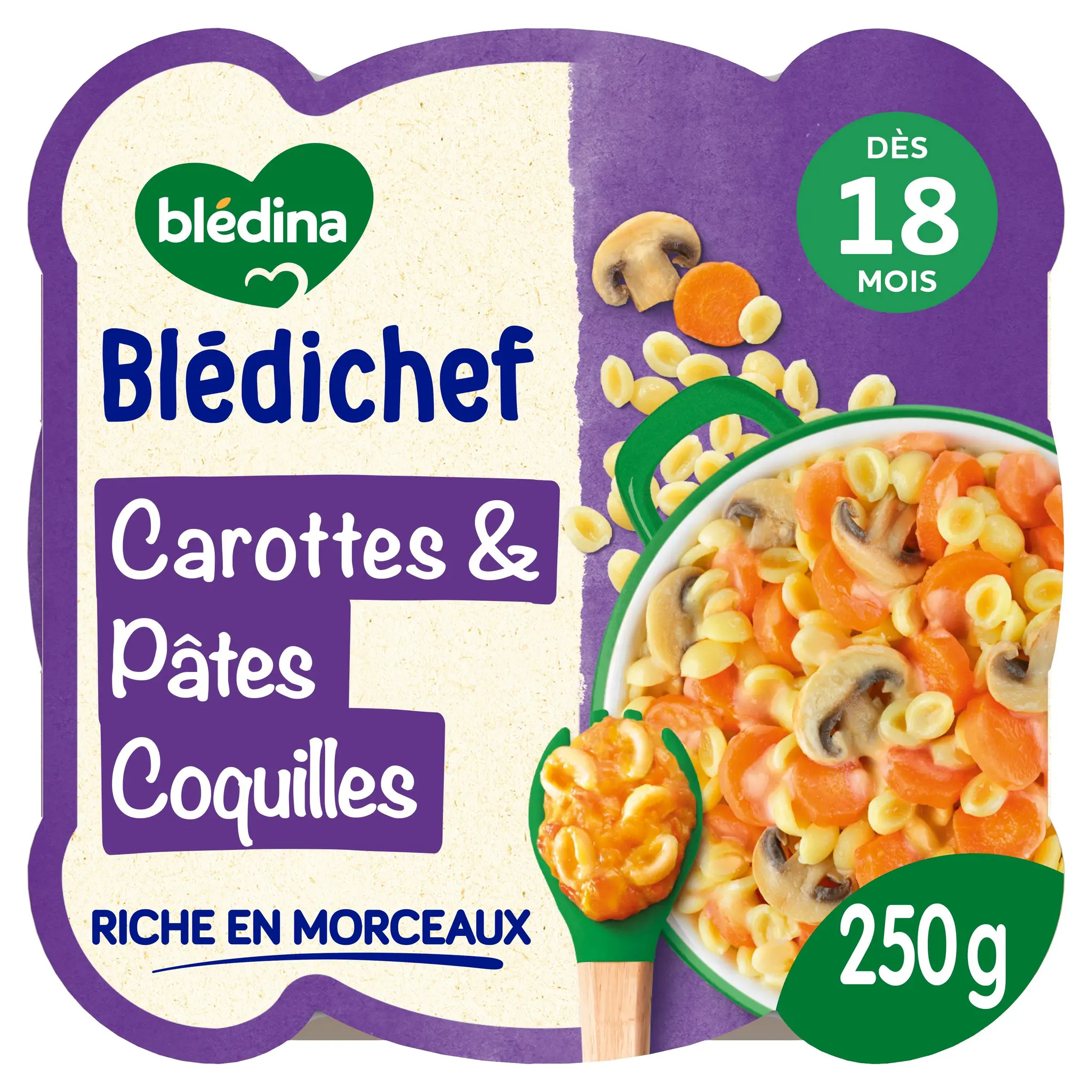 BLEDINA Blédichef Assiette carottes et pâtes coquilles dès 18 mois