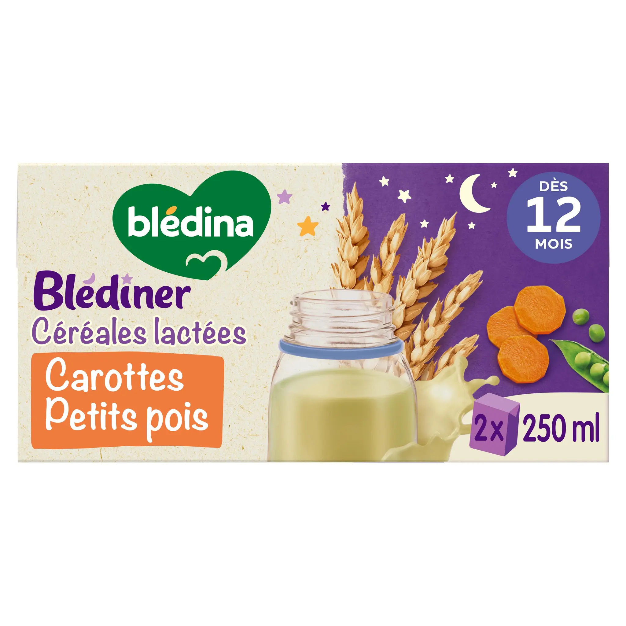 BLEDINER Brique céréales lactées carotte petit pois 12 mois