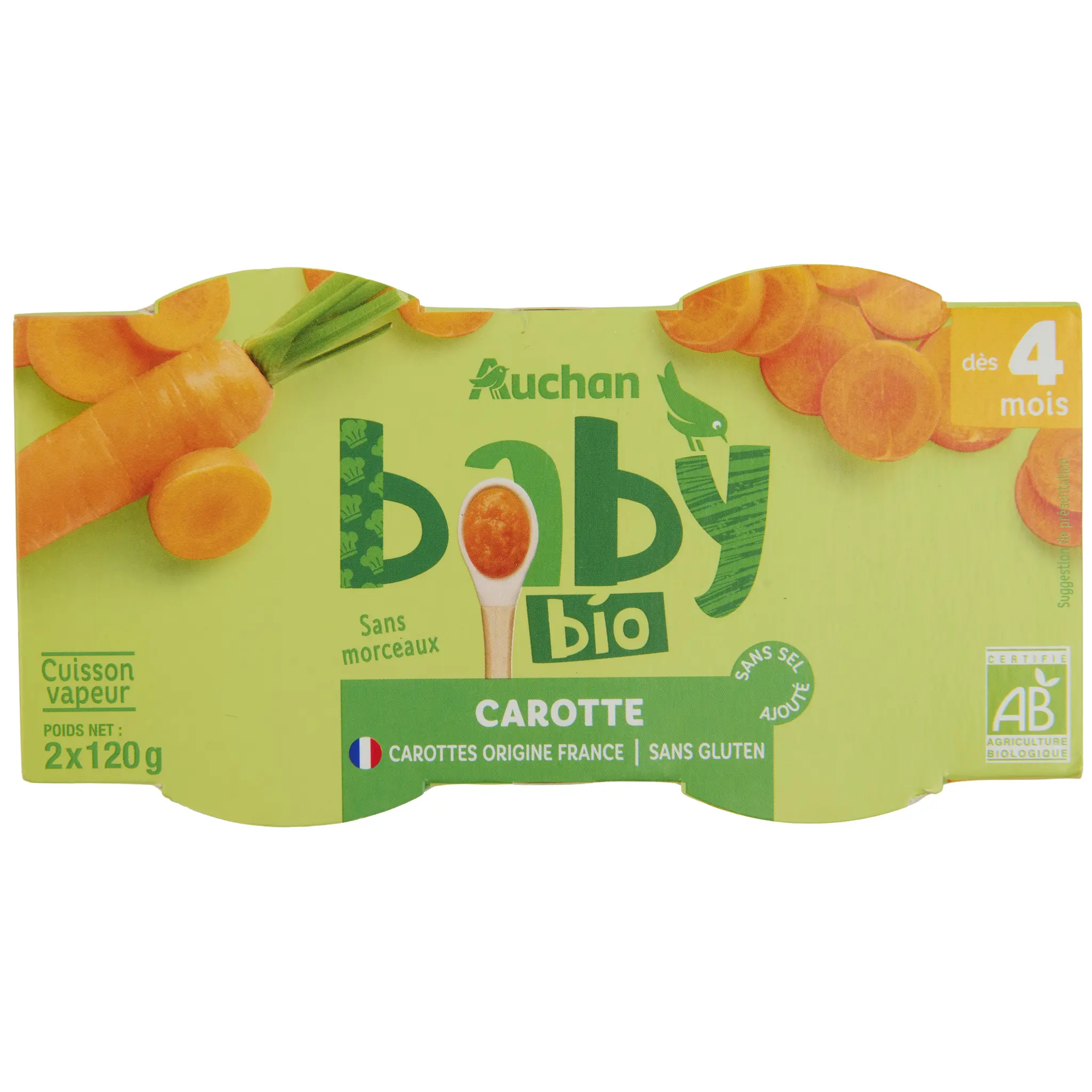 AUCHAN BABY BIO Bol carottes bio dès 4 mois