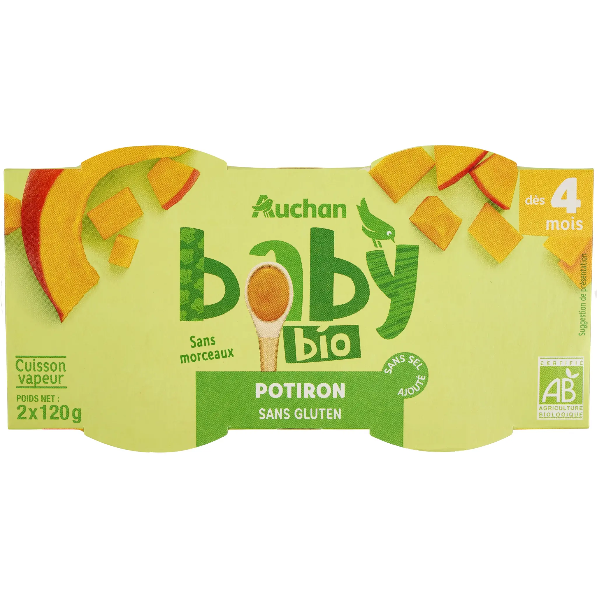 AUCHAN BABY BIO Bol purée de potiron bio dès 4 mois