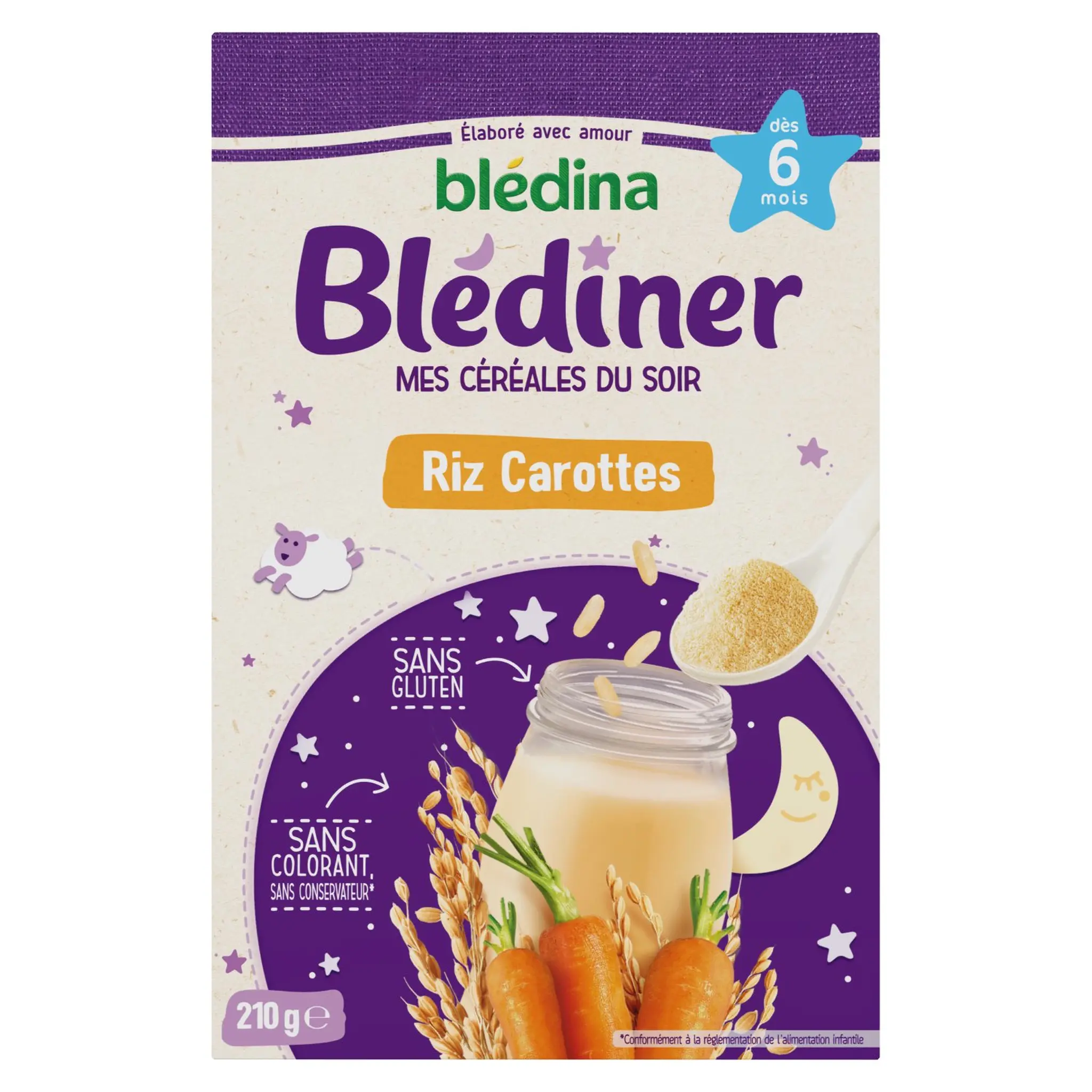 BLEDINER Céréales en poudre riz carottes sans gluten des 6 mois