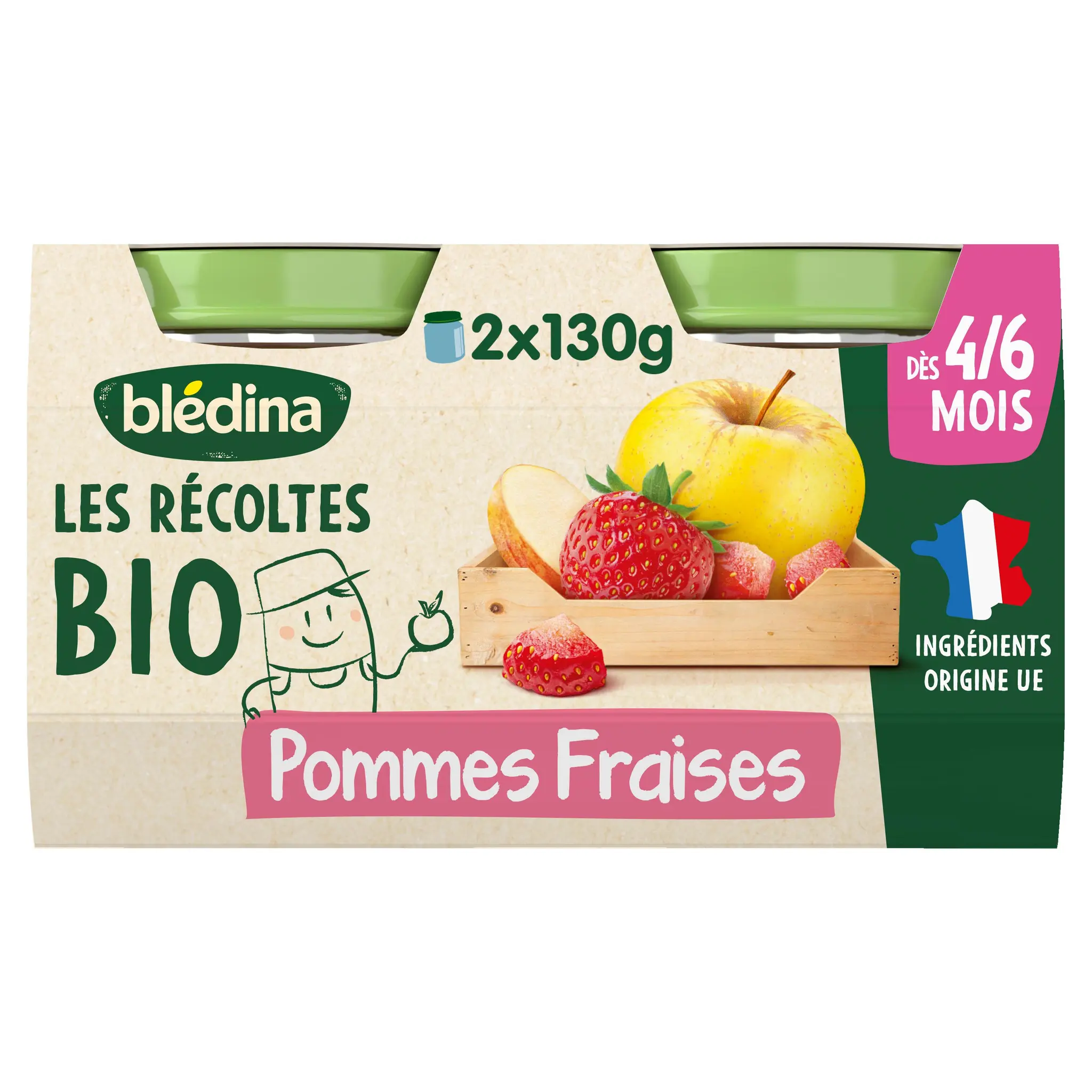 BLEDINA Les récoltes bio petit pot dessert pommes et fraises bio dès 4 mois
