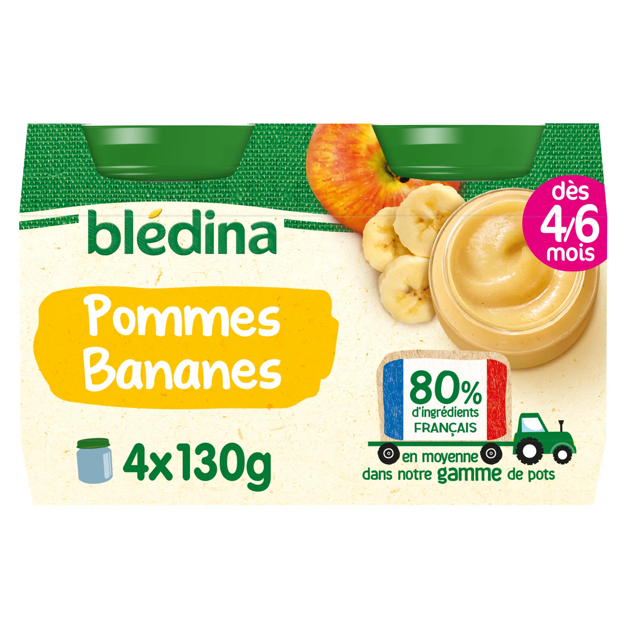 BLEDINA Petit pot dessert pommes bananes dès 4/6 mois