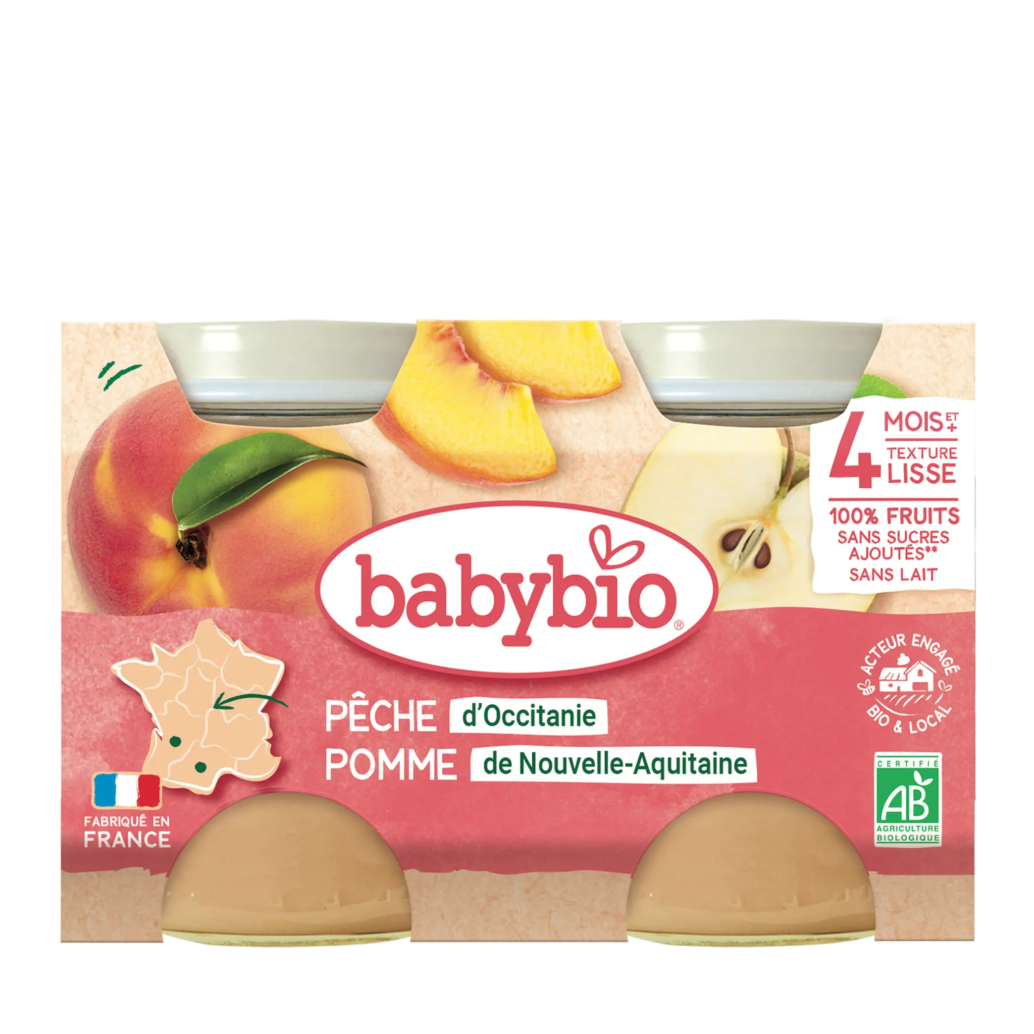 BABYBIO Petit pot dessert pomme pêche bio dès 4 mois