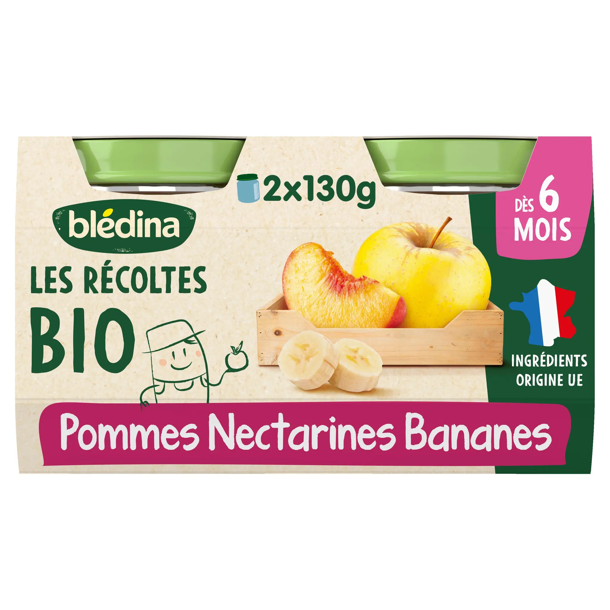 BLEDINA Les récoltes bio petit pot dessert pomme nectarine et banane bio dès 6 mois