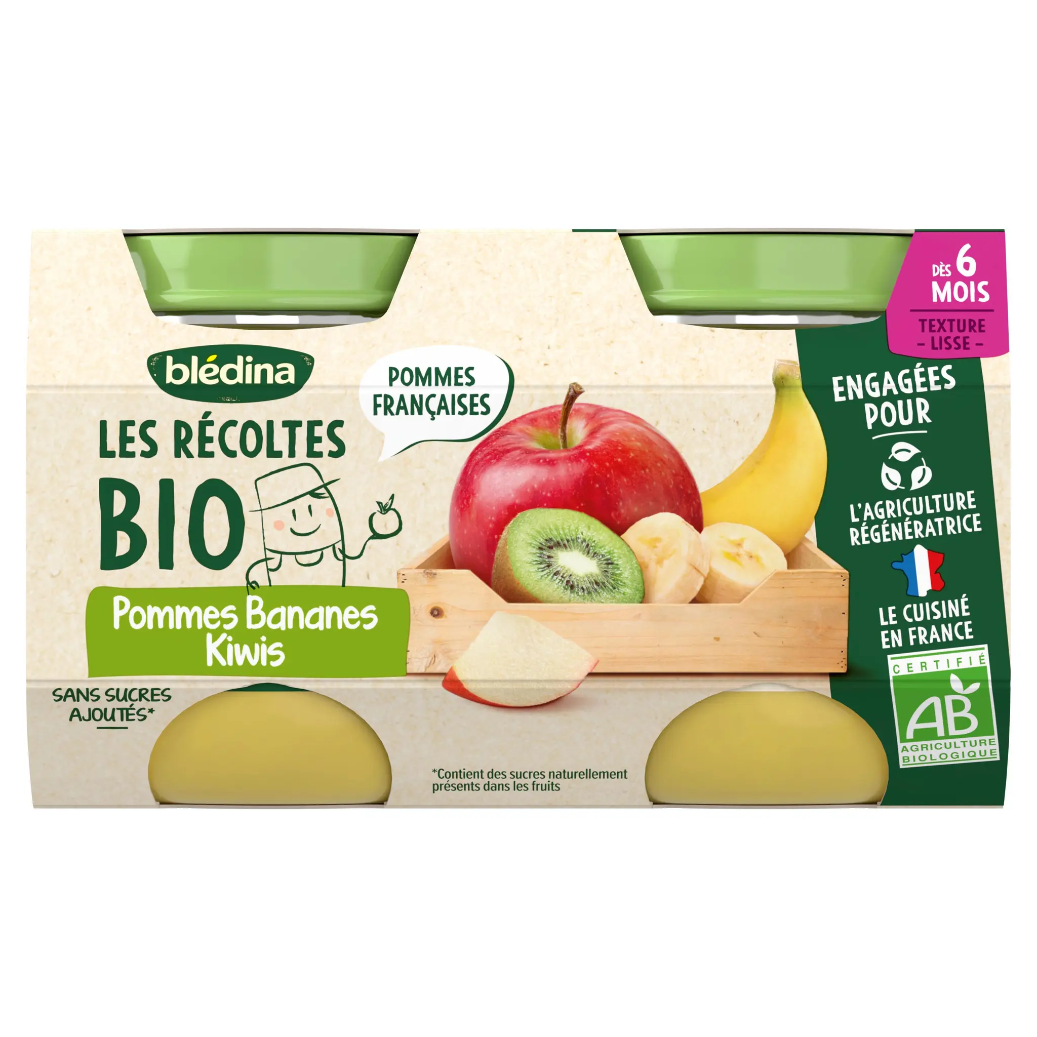 BLEDINA Les récoltes bio pots pommes bananes kiwis dès 6 mois