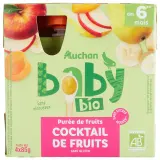 AUCHAN BABY BIO Gourdes purée de fruits au cocktail de fruits dès 6 mois