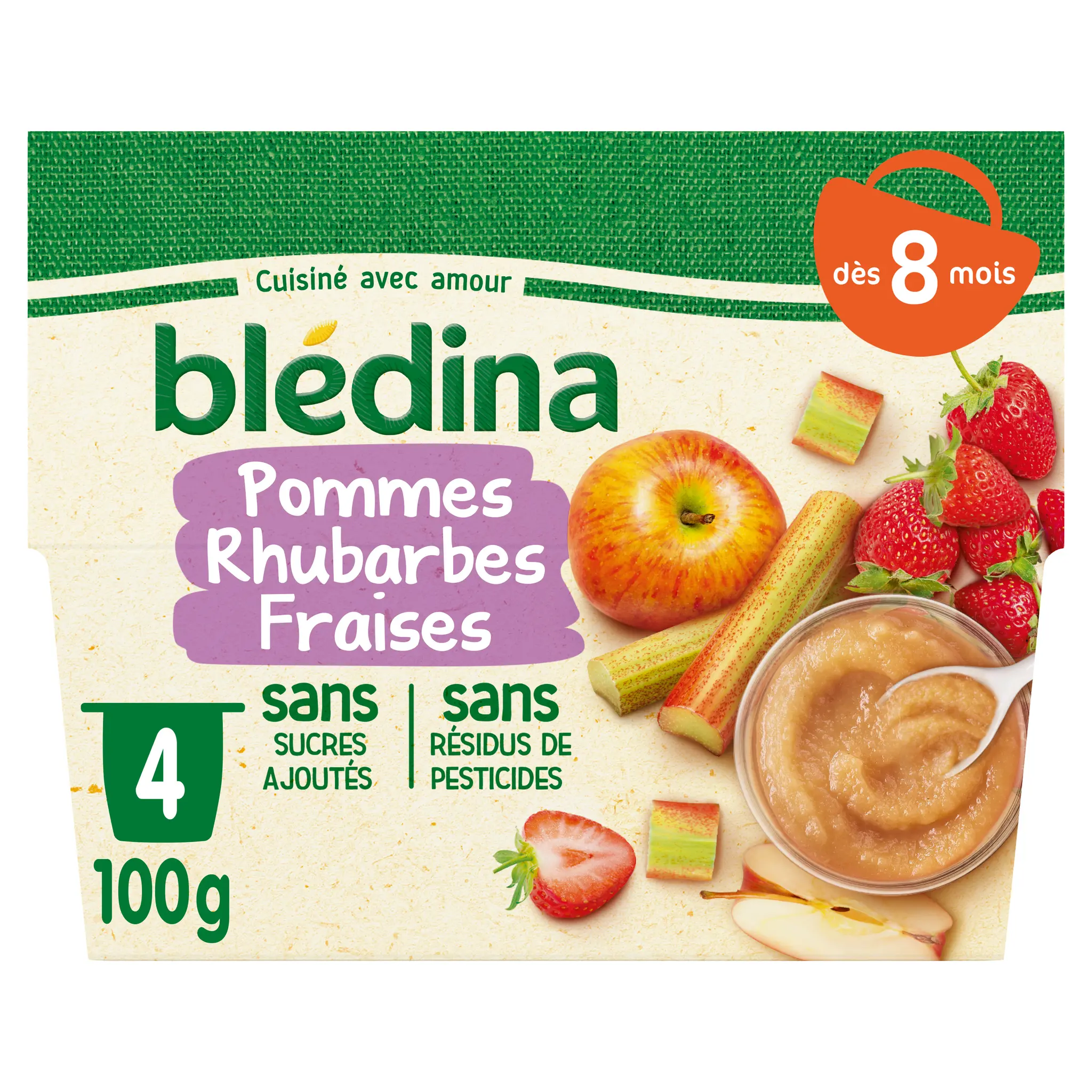 BLEDINA Petit pot dessert pomme rhubarbes et fraises dès 8 mois