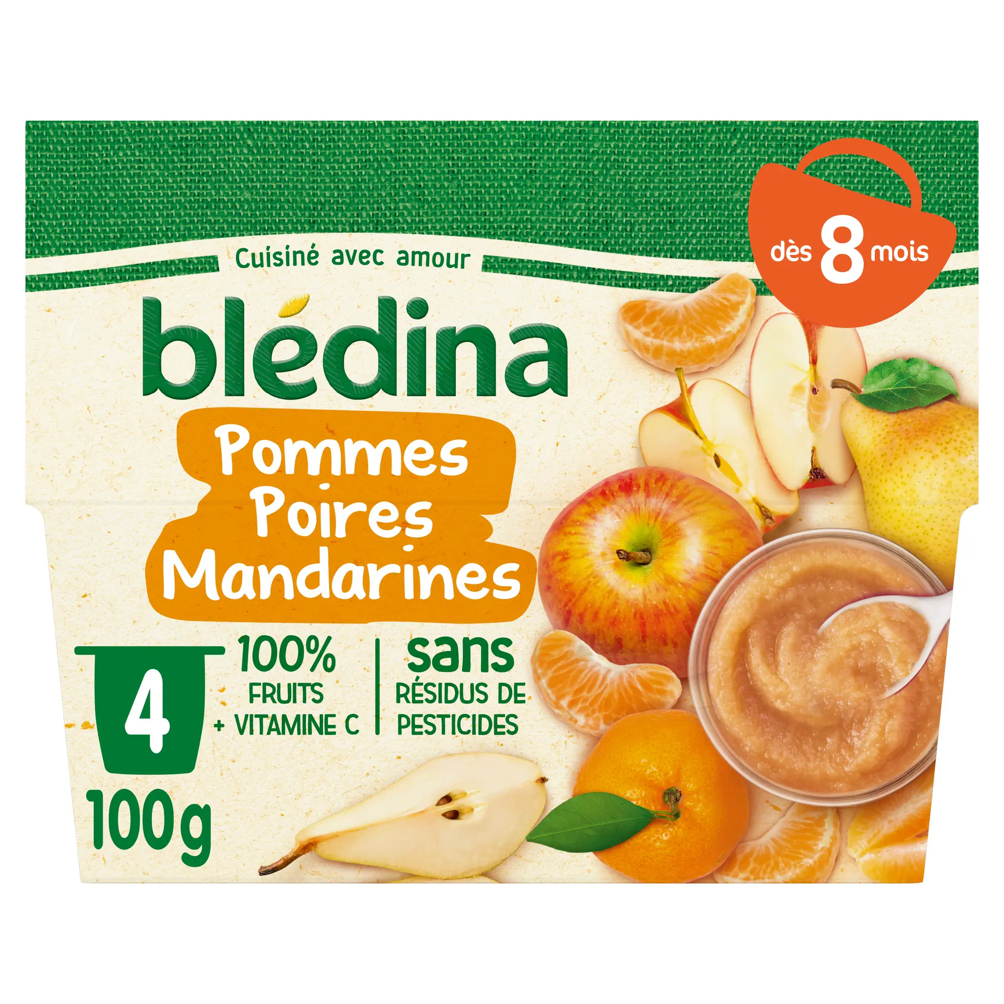 BLEDINA Petit pot dessert pommes poires et mandarines dès 8 mois