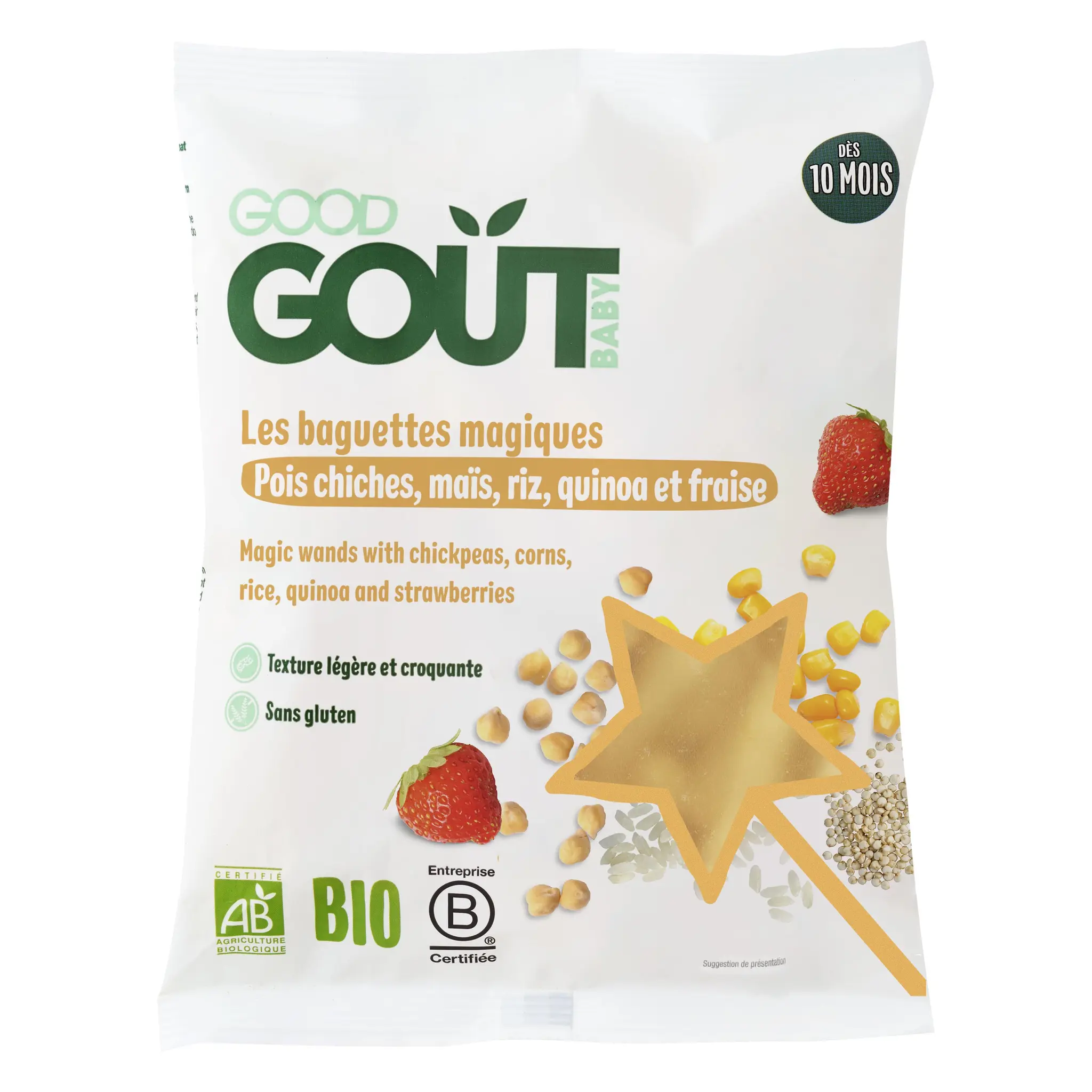 GOOD GOUT Baguettes magiques pois chiches maïs riz quinoa fraise sans gluten bio dès 10 mois