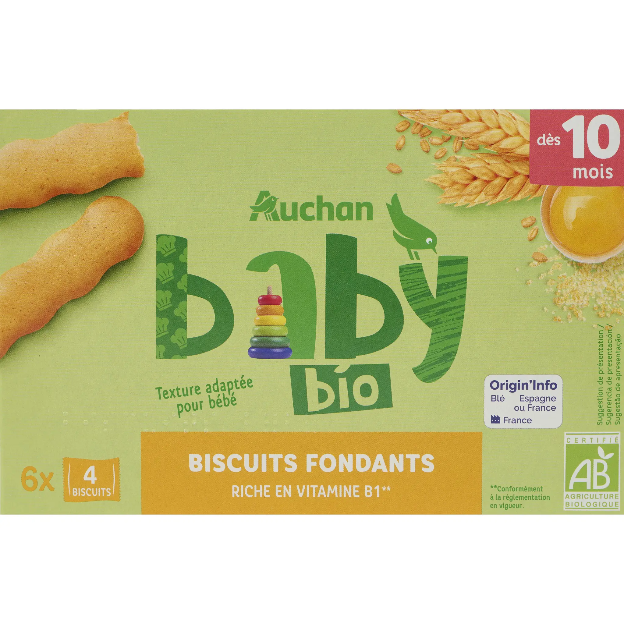 AUCHAN BABY BIO Biscuits fondants dès 10 mois