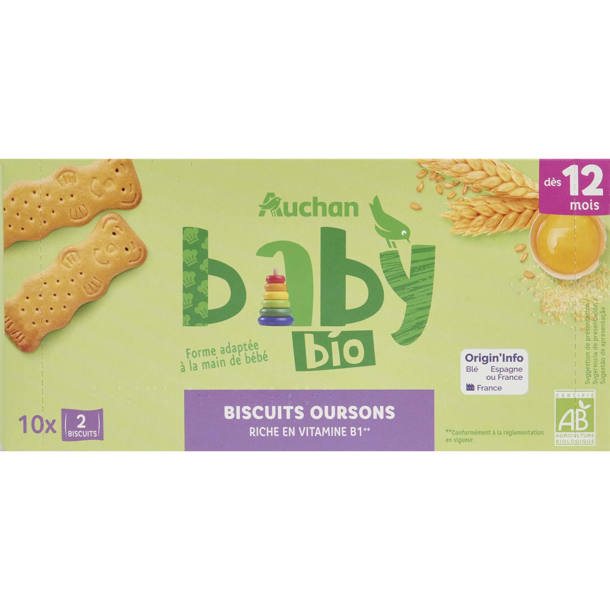 AUCHAN BABY BIO Mon petit goûter biscuits bio dès 12 mois
