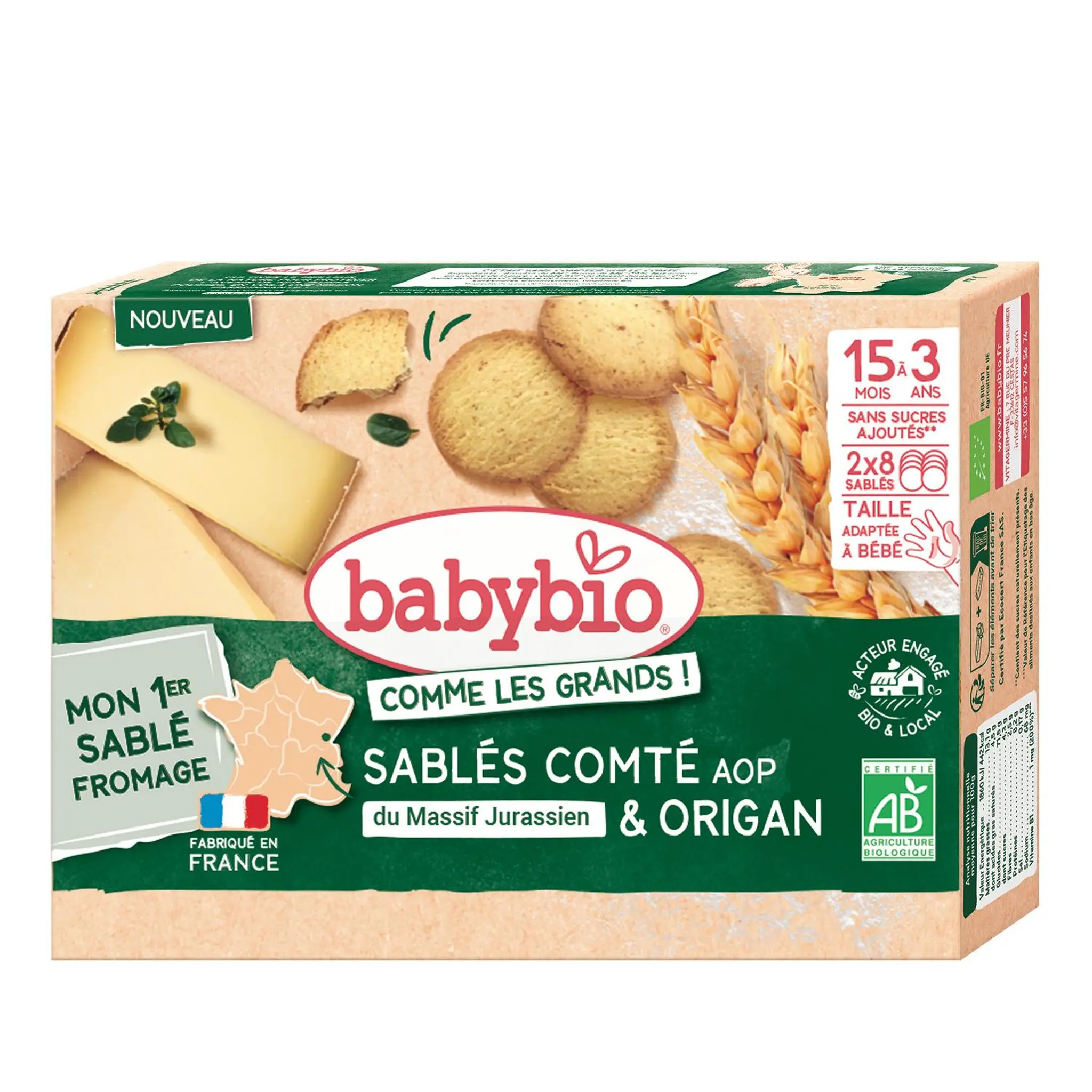 BABYBIO Sablés au comté AOP du Massif Jurassien et origan bio dès 15 mois