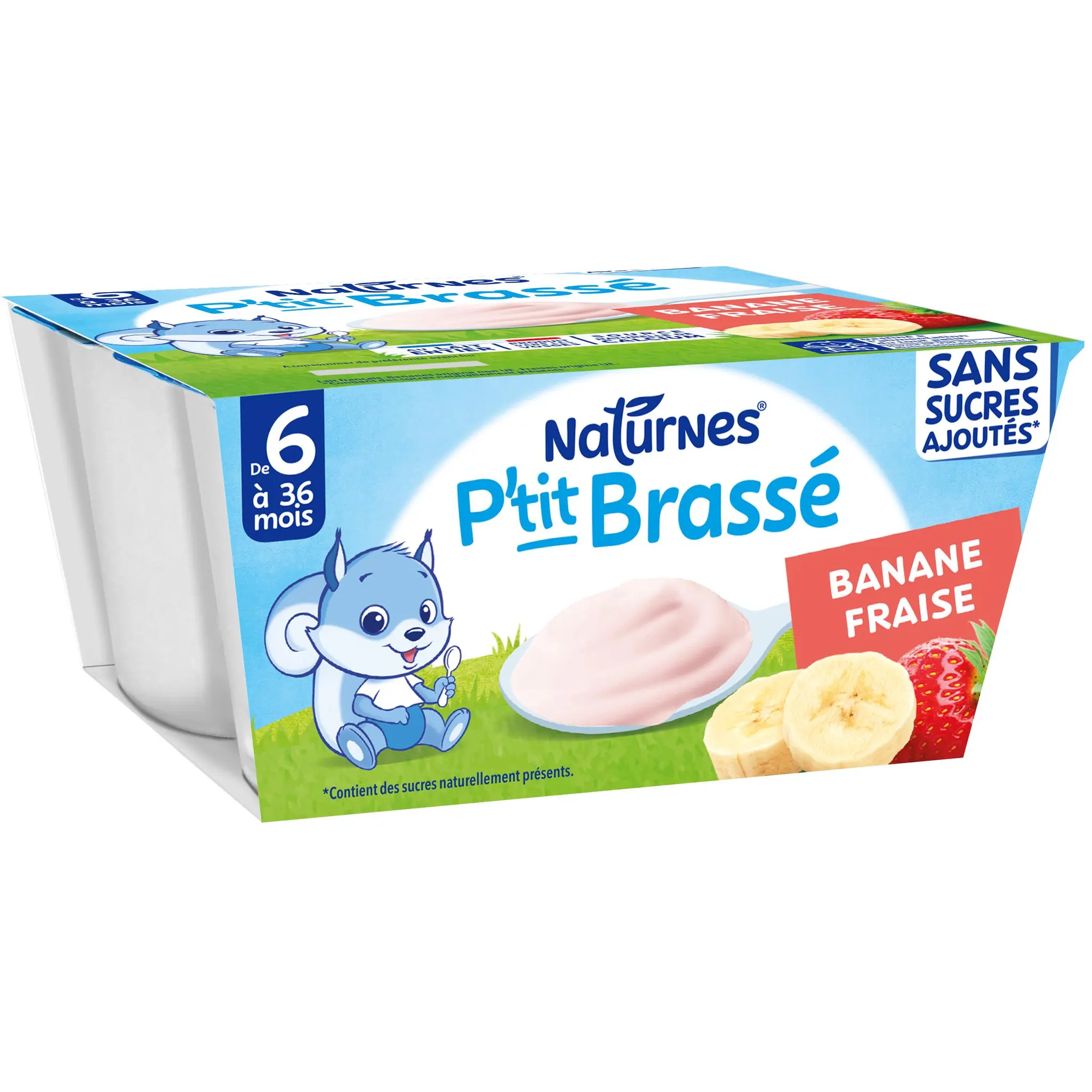 NATURNES P'tit brassé petit pot dessert lacté à la banane et fraise sans sucres ajoutés dès 6 mois