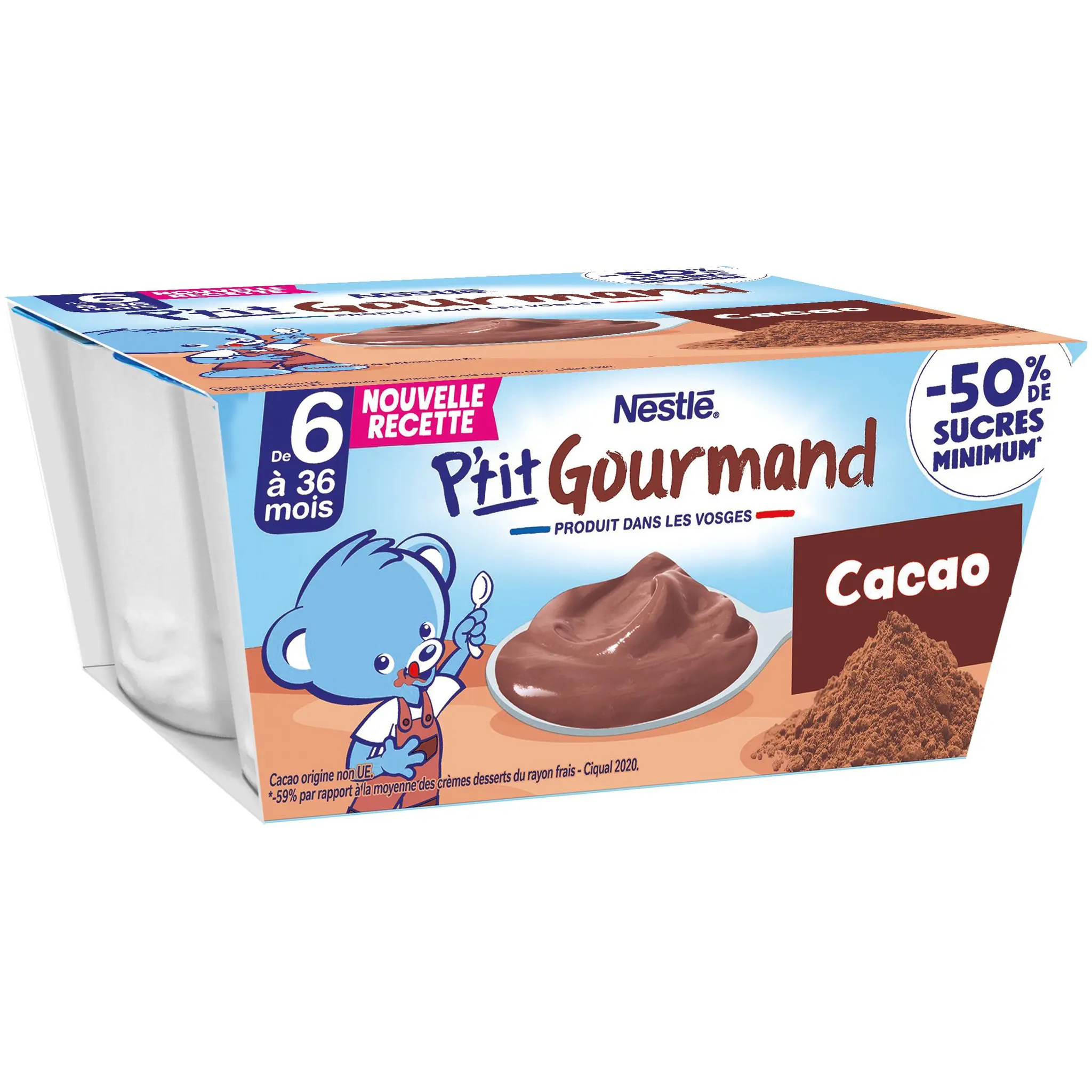 NATURNES P'tit gourmand Petits pots au cacao réduit en sucre dès 6 mois