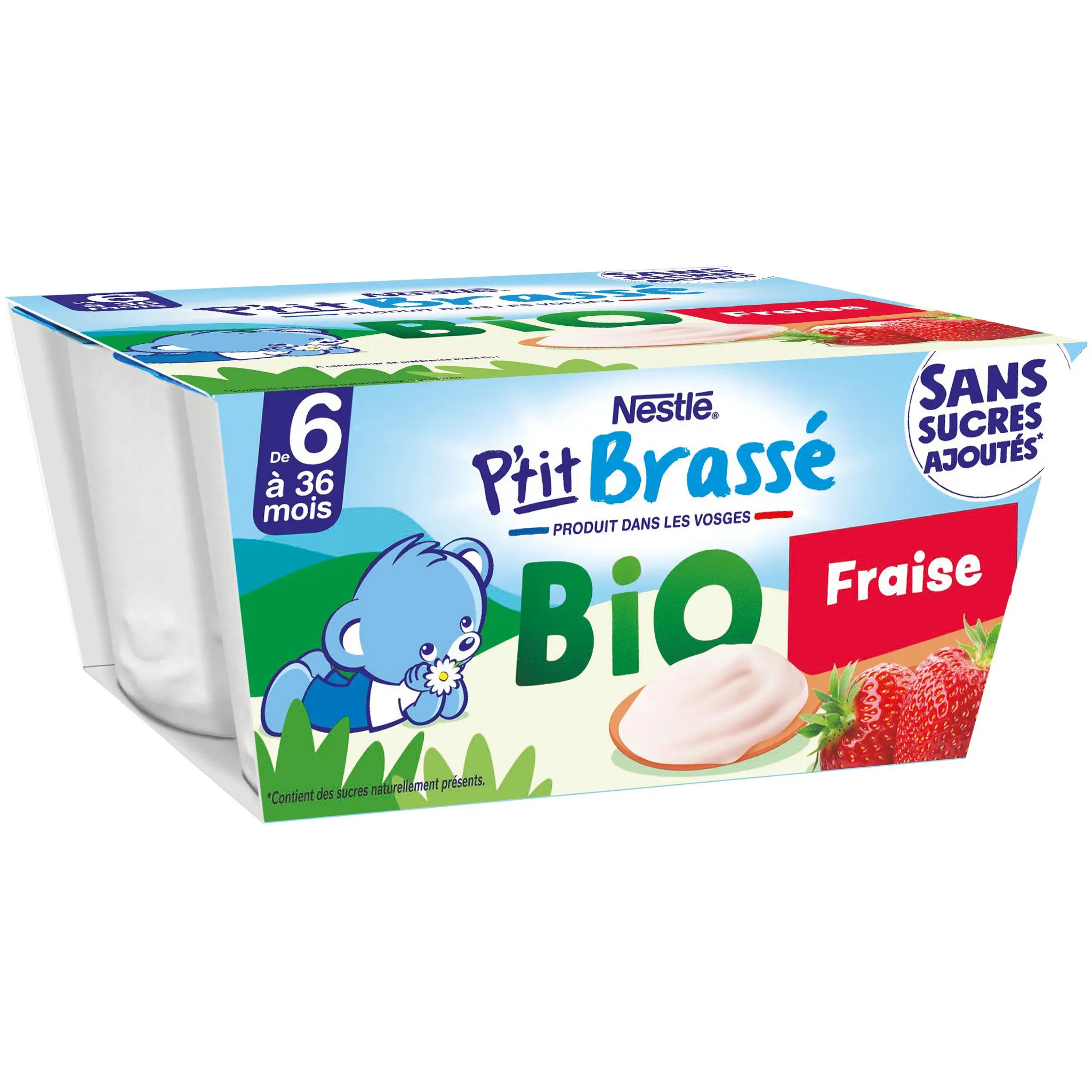 NESTLE P'tit brassé petit pot dessert lacté fraise bio dès 6 mois